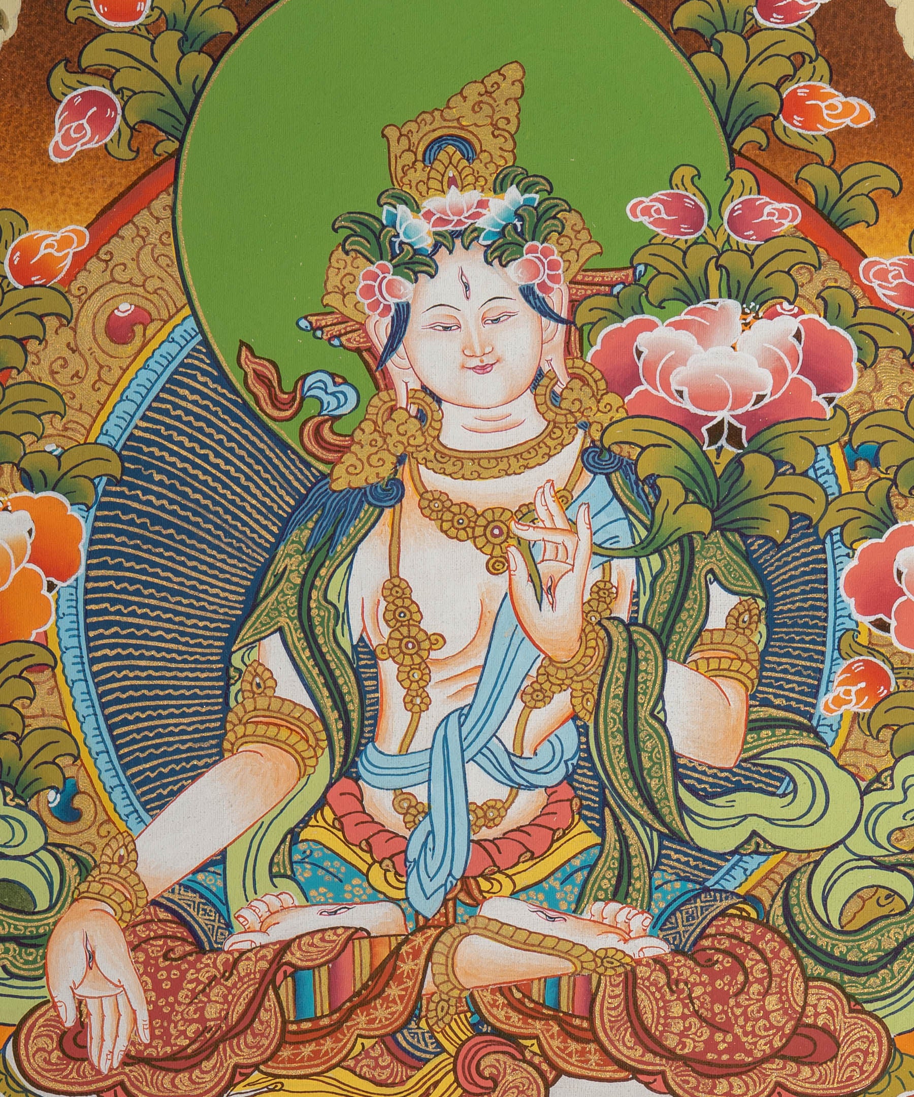 White Tara Thangka Painting - Handpainted Thangka Art 