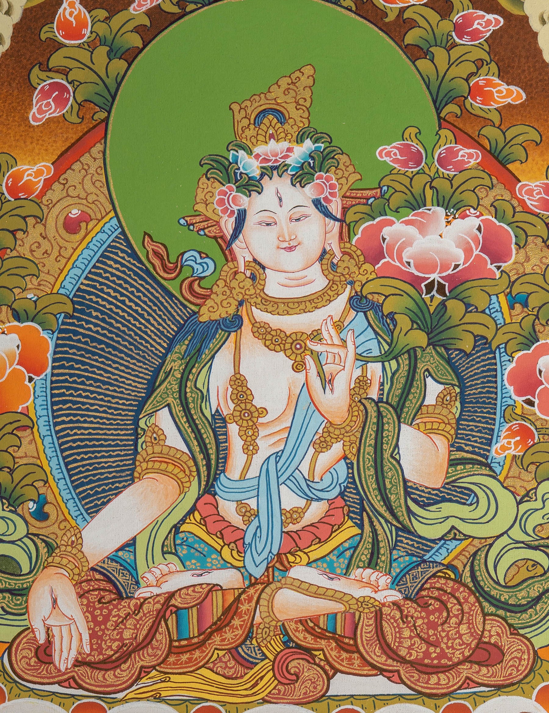 White Tara Thangka Painting - Handpainted Thangka Art 