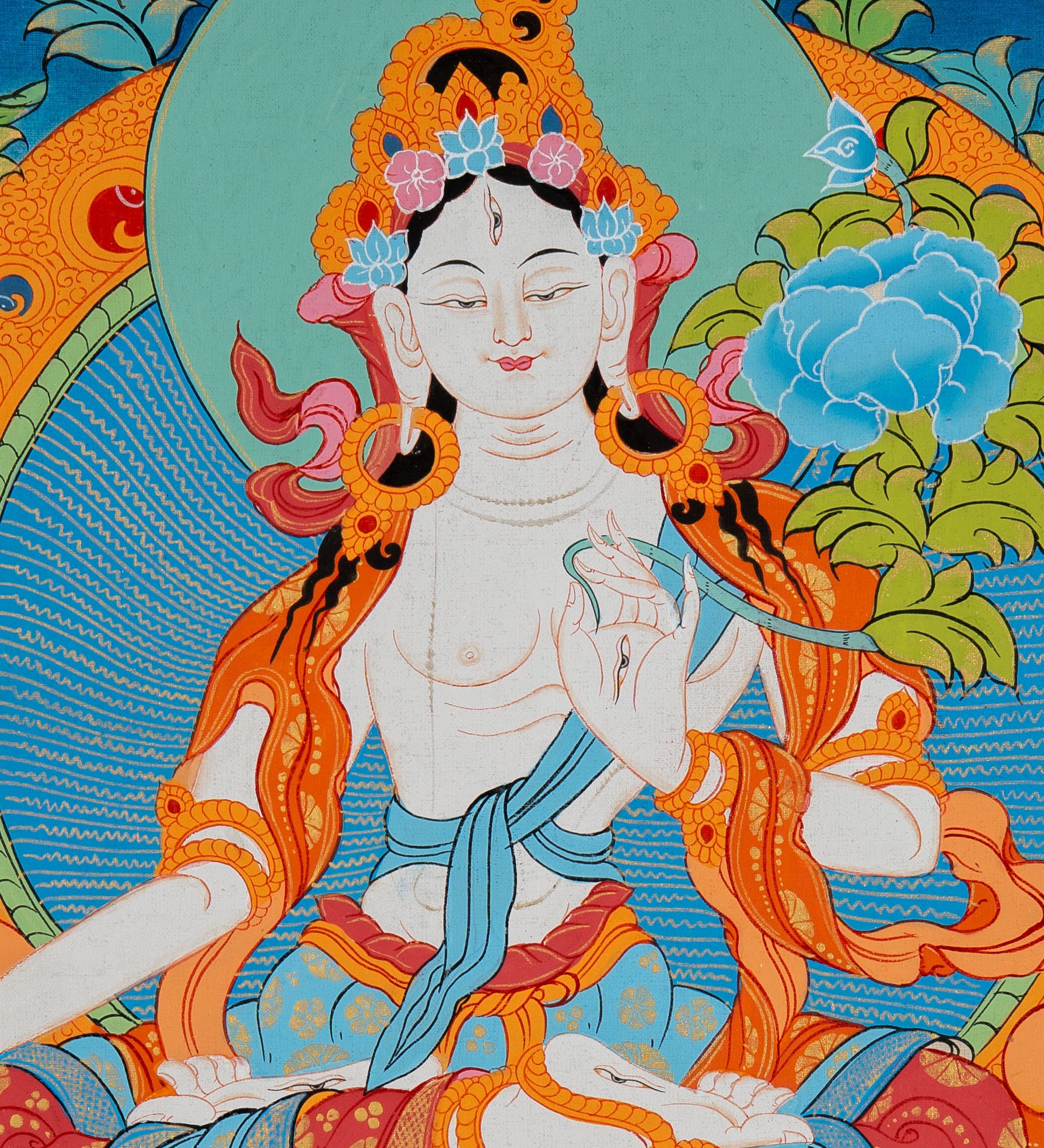 White Tara Thangka - Tibetan Painting