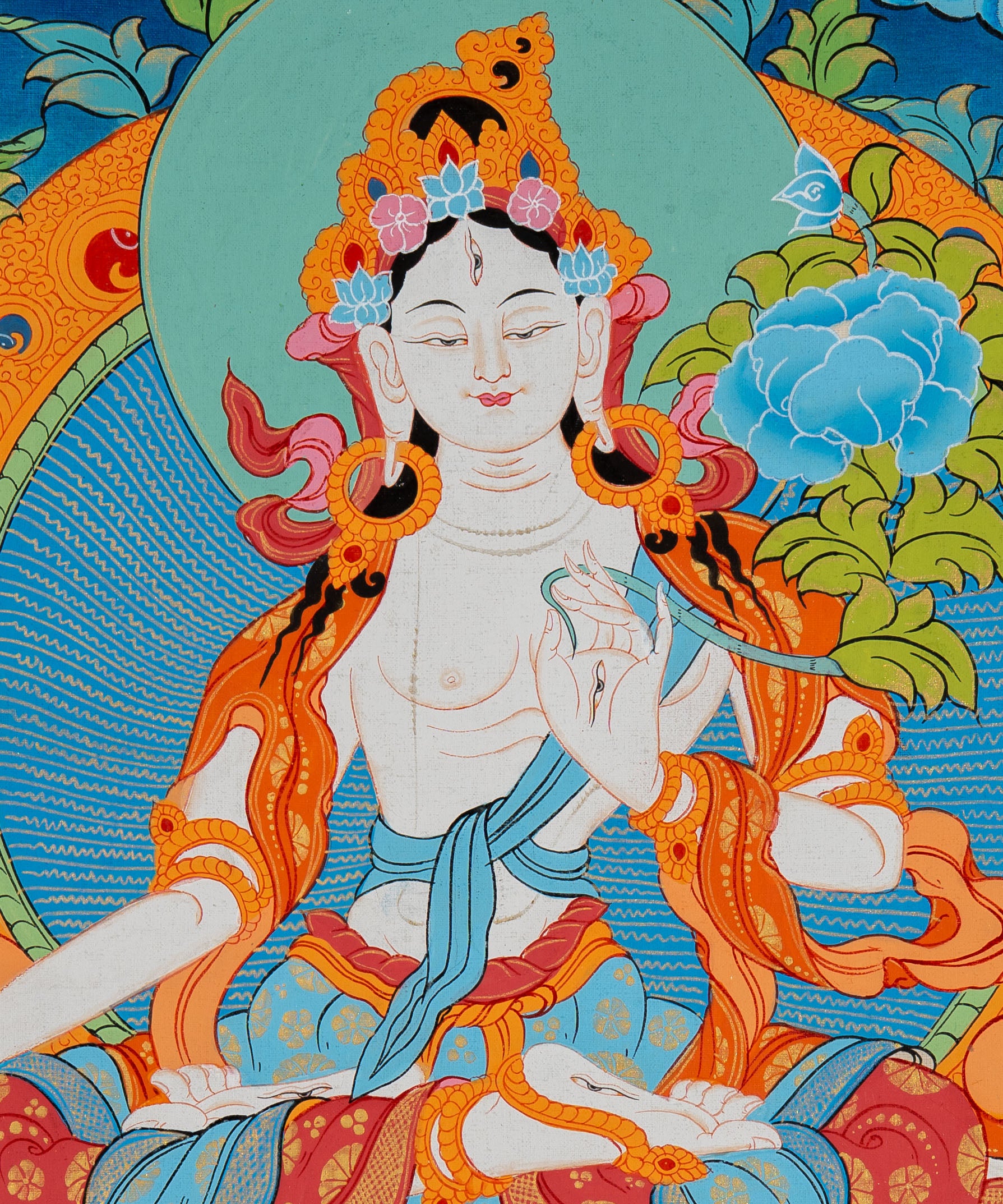 White Tara Thangka - Tibetan Painting