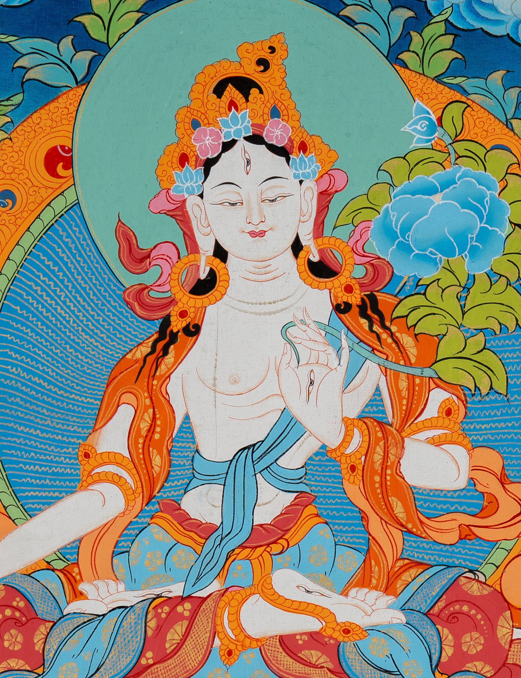 White Tara Thangka - Tibetan Painting