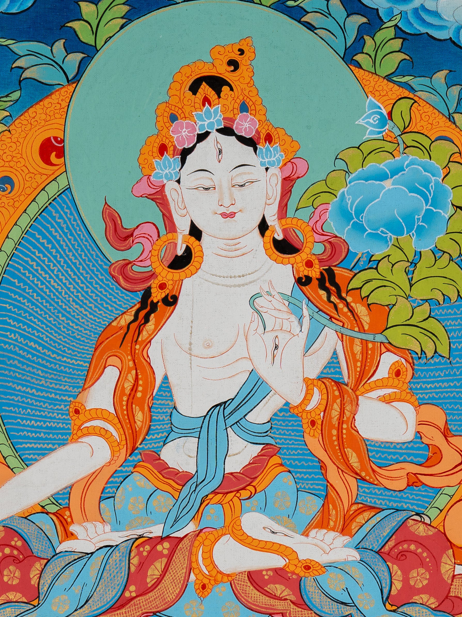 White Tara Thangka - Tibetan Painting