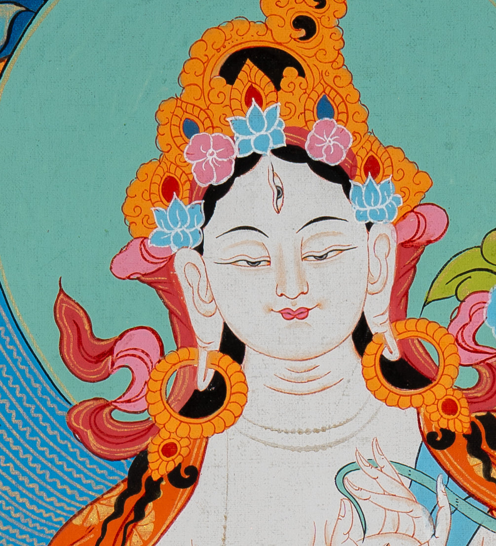 White Tara Thangka - Tibetan Painting