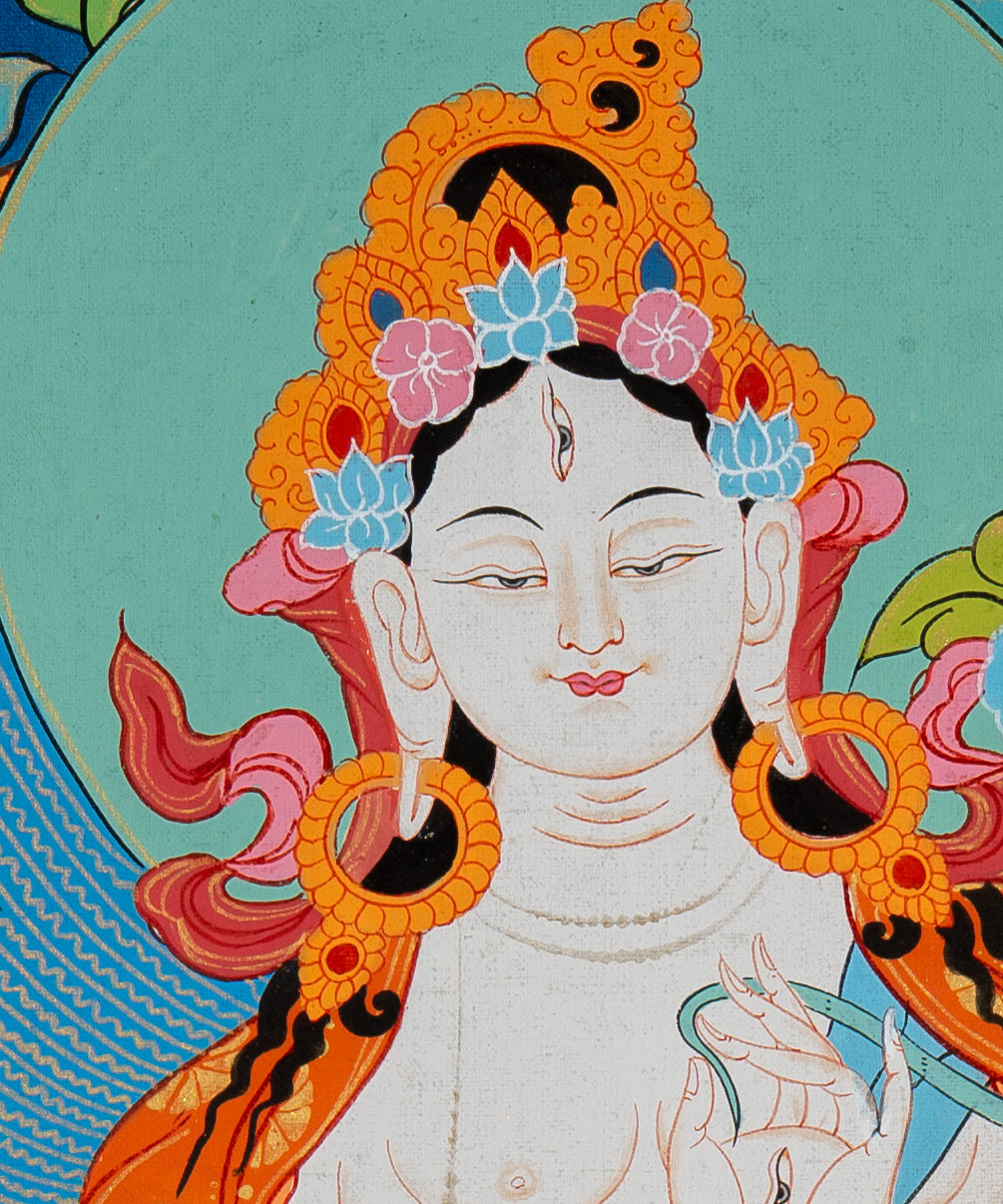 White Tara Thangka - Tibetan Painting
