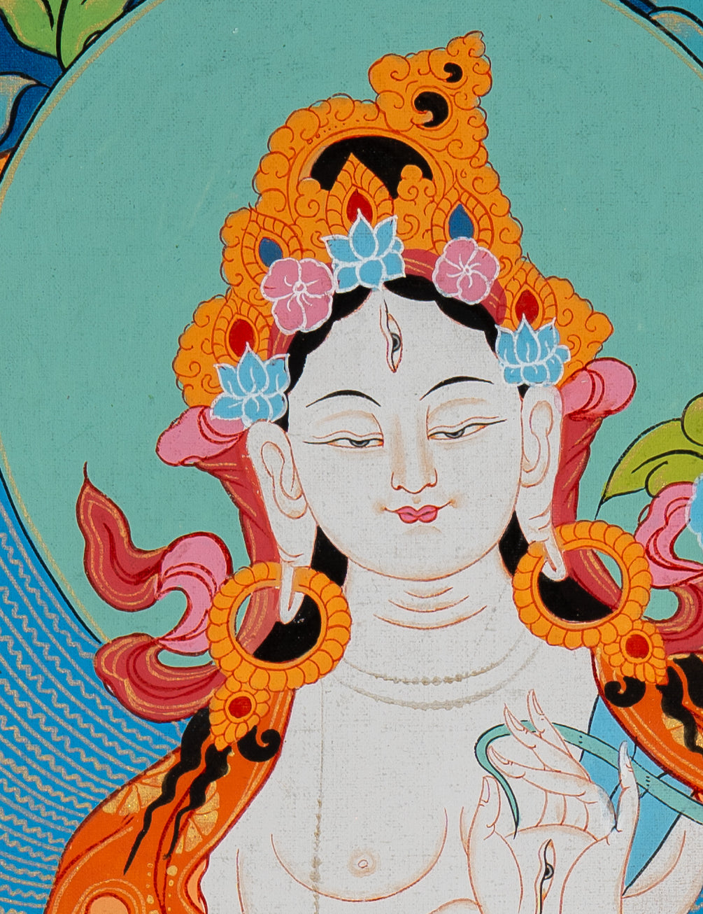 White Tara Thangka - Tibetan Painting