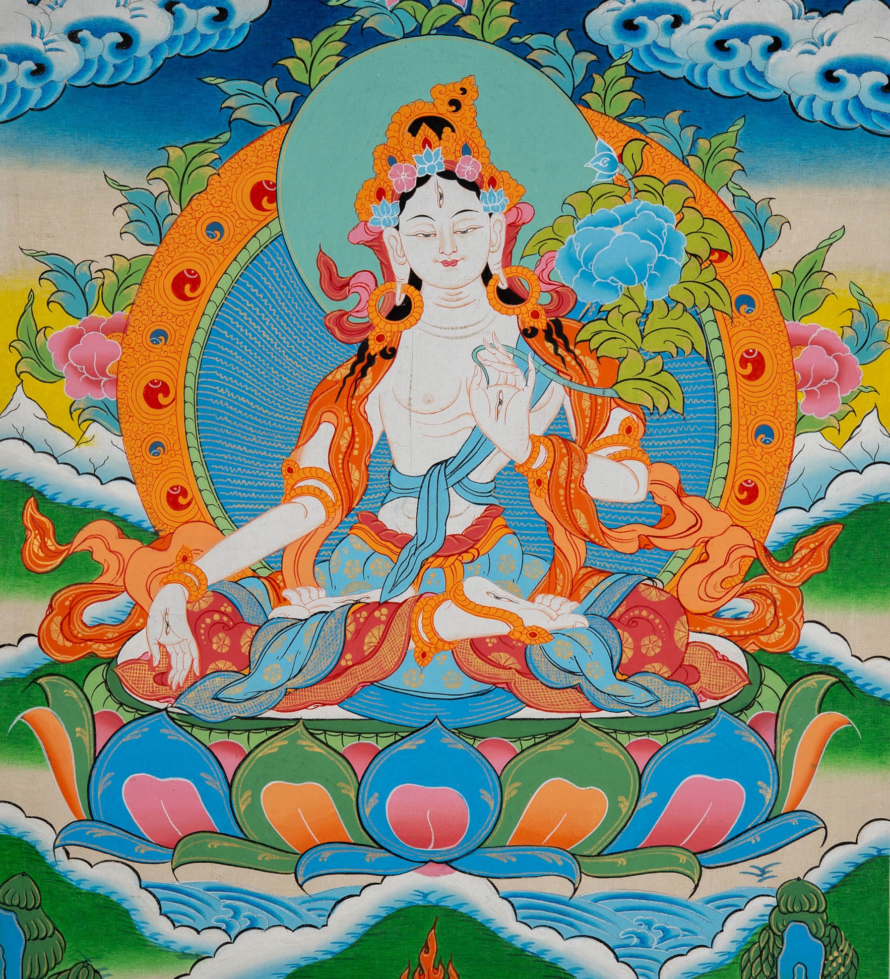 White Tara Thangka - Tibetan Painting