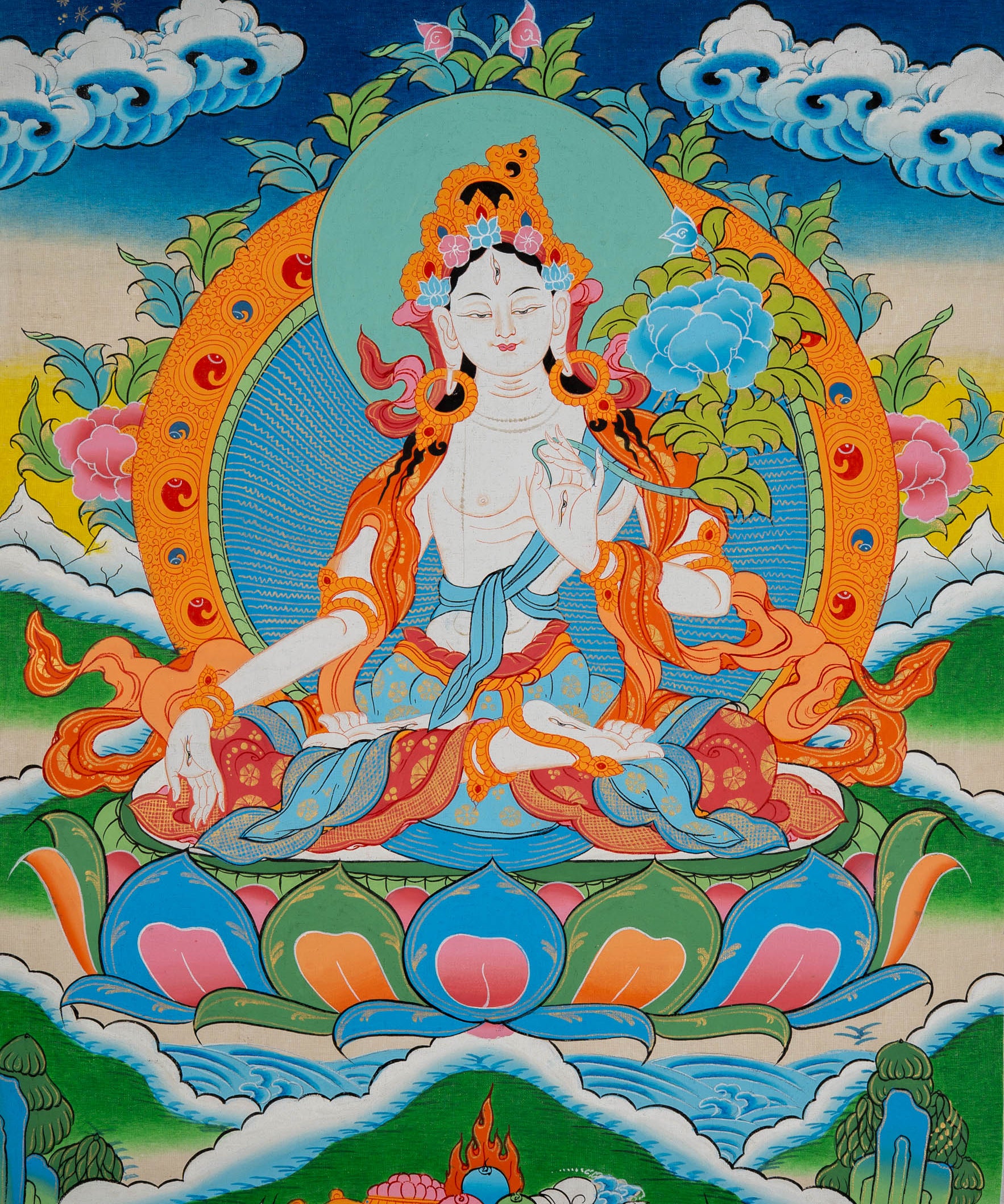 White Tara Thangka - Tibetan Painting