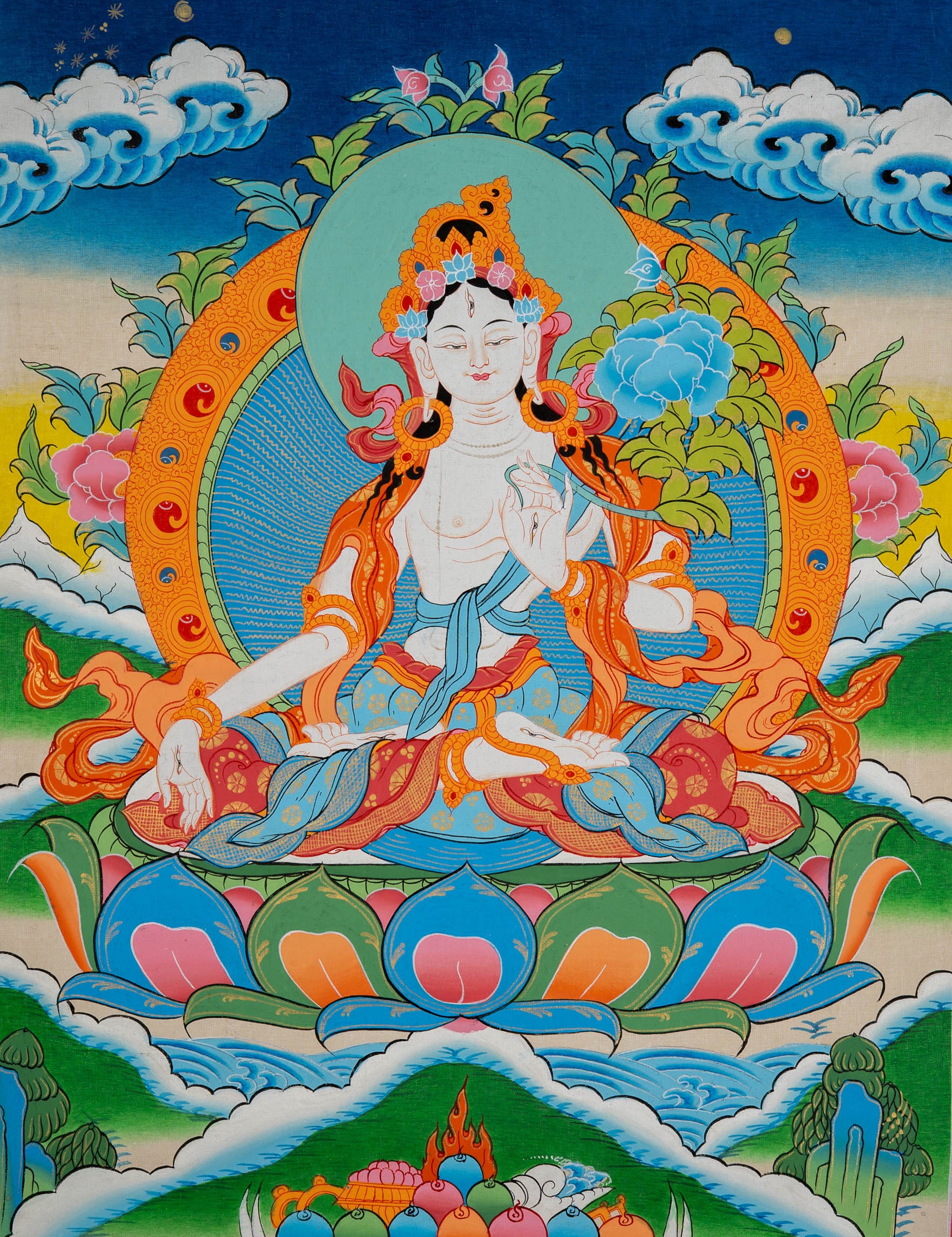 White Tara Thangka - Tibetan Painting