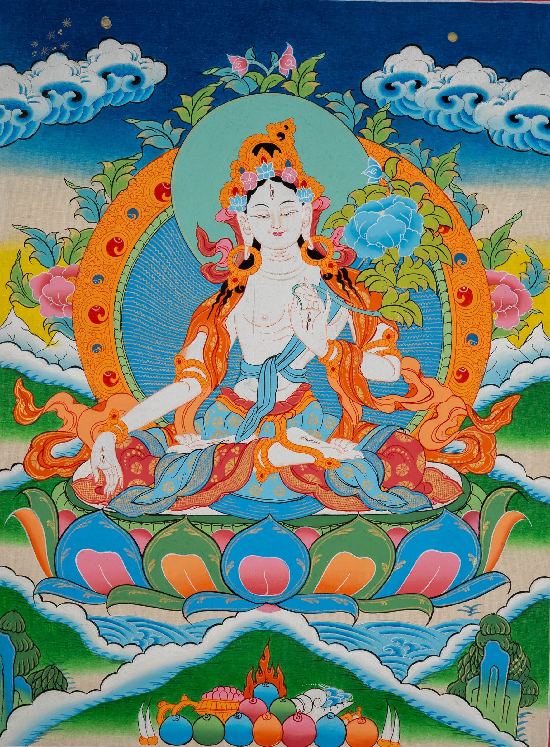 White Tara Thangka - Tibetan Painting