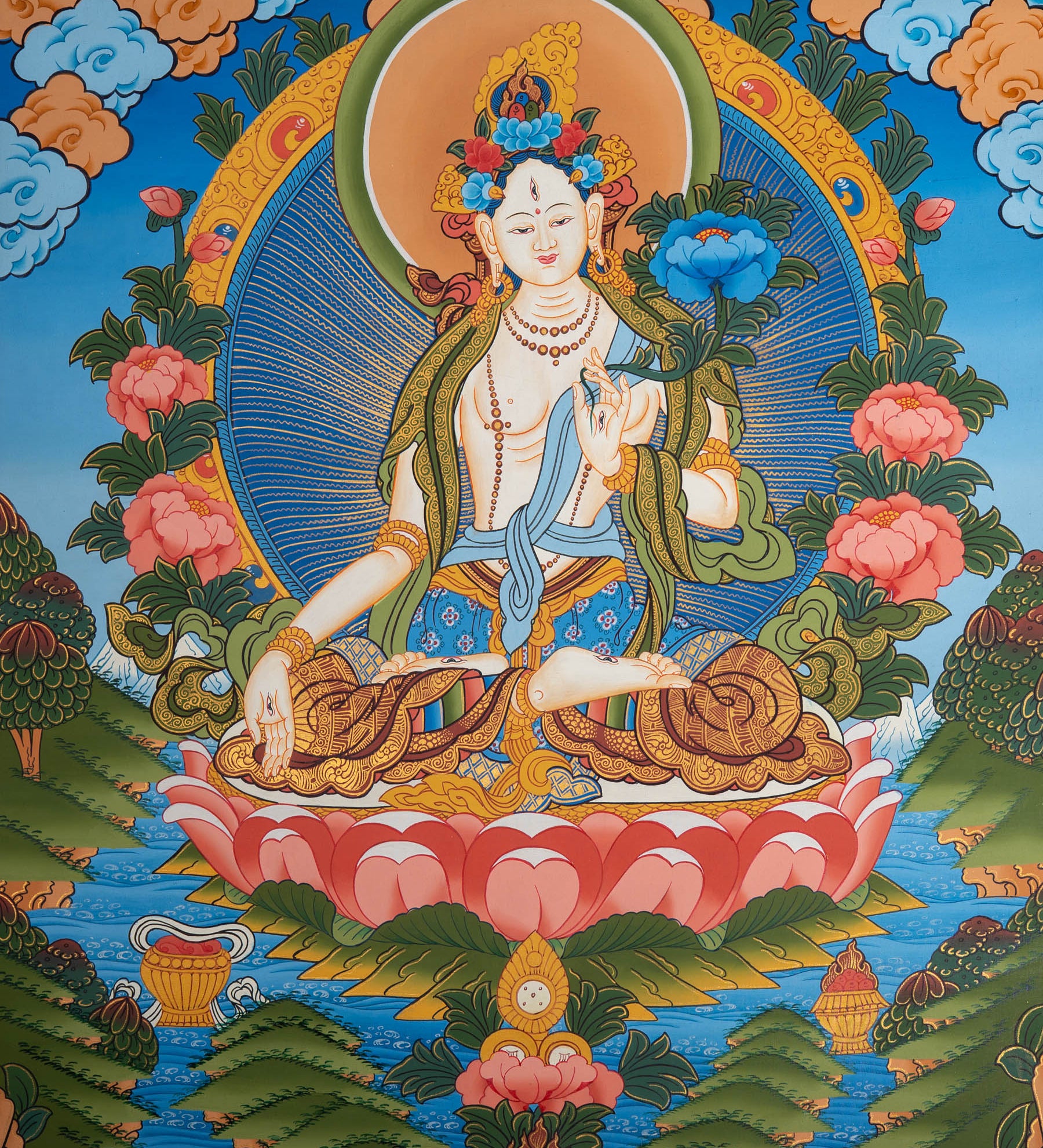 White Tara Thangka - Sacred Painting
