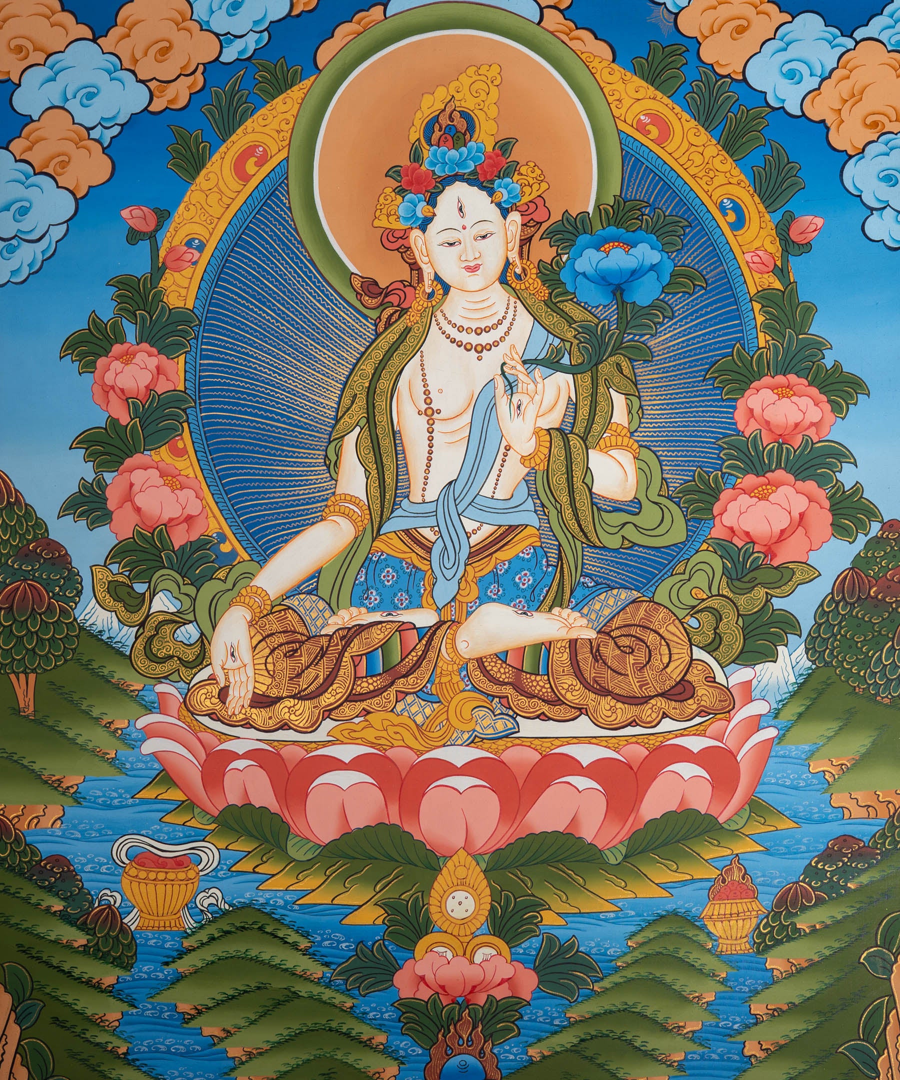 White Tara Thangka - Sacred Painting