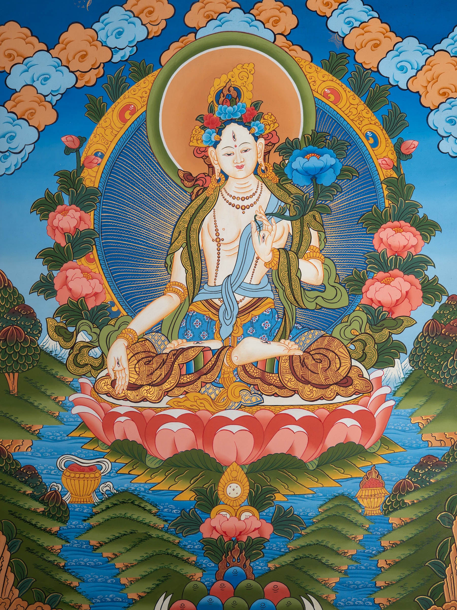 White Tara Thangka - Sacred Painting