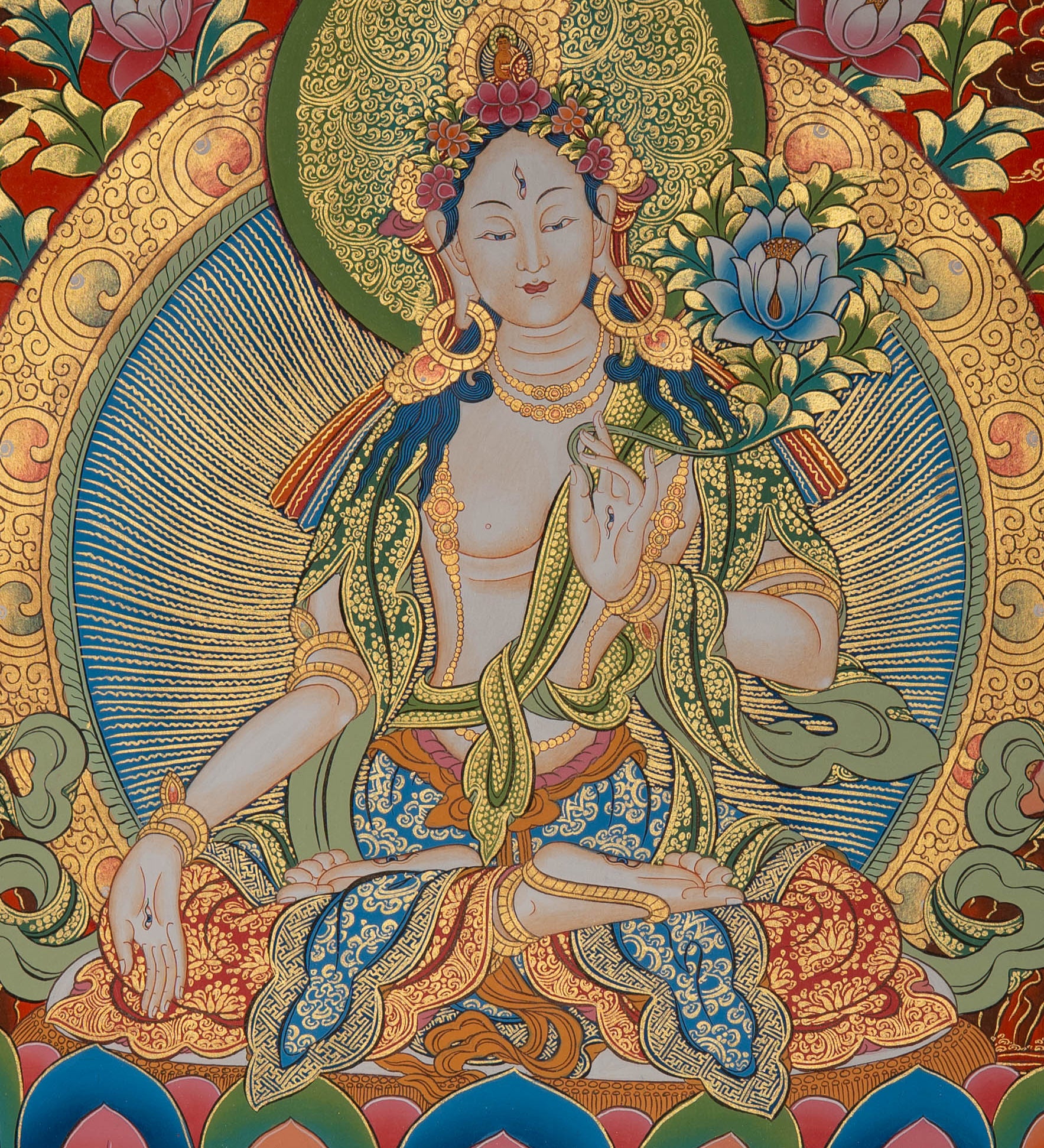 White Tara Thangka - Tibetan Painting