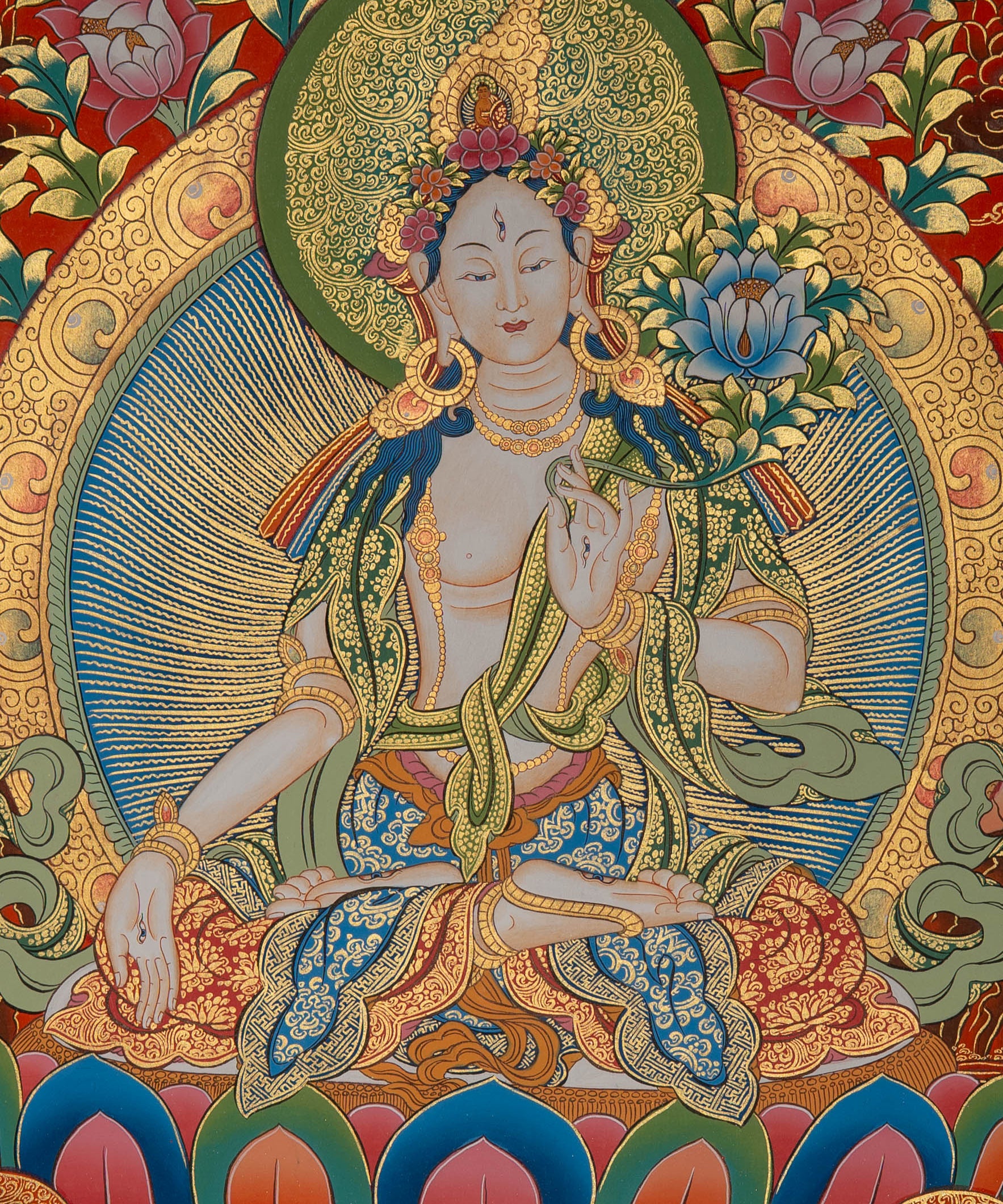 White Tara Thangka - Tibetan Painting