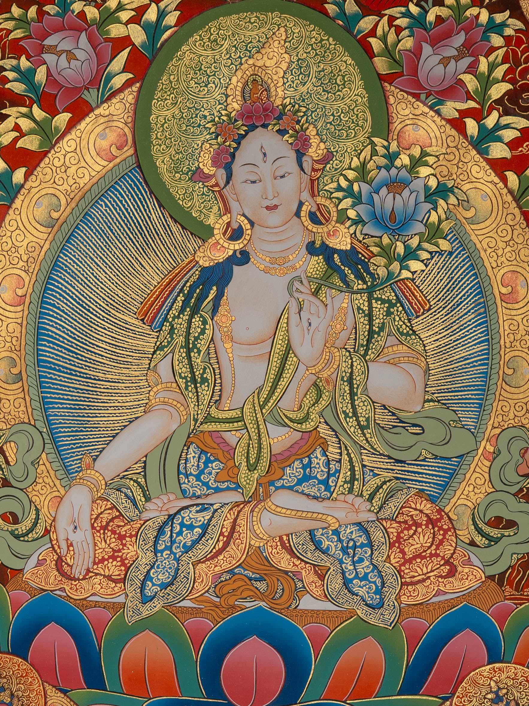 White Tara Thangka - Tibetan Painting