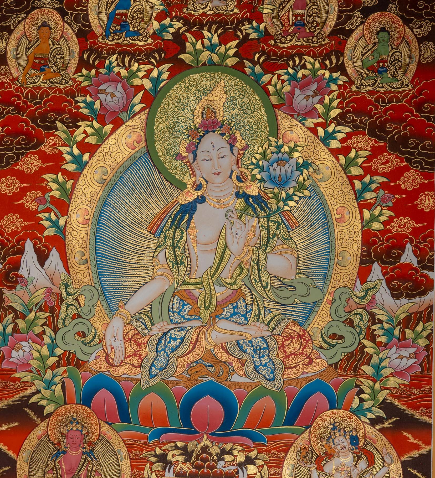 White Tara Thangka - Tibetan Painting