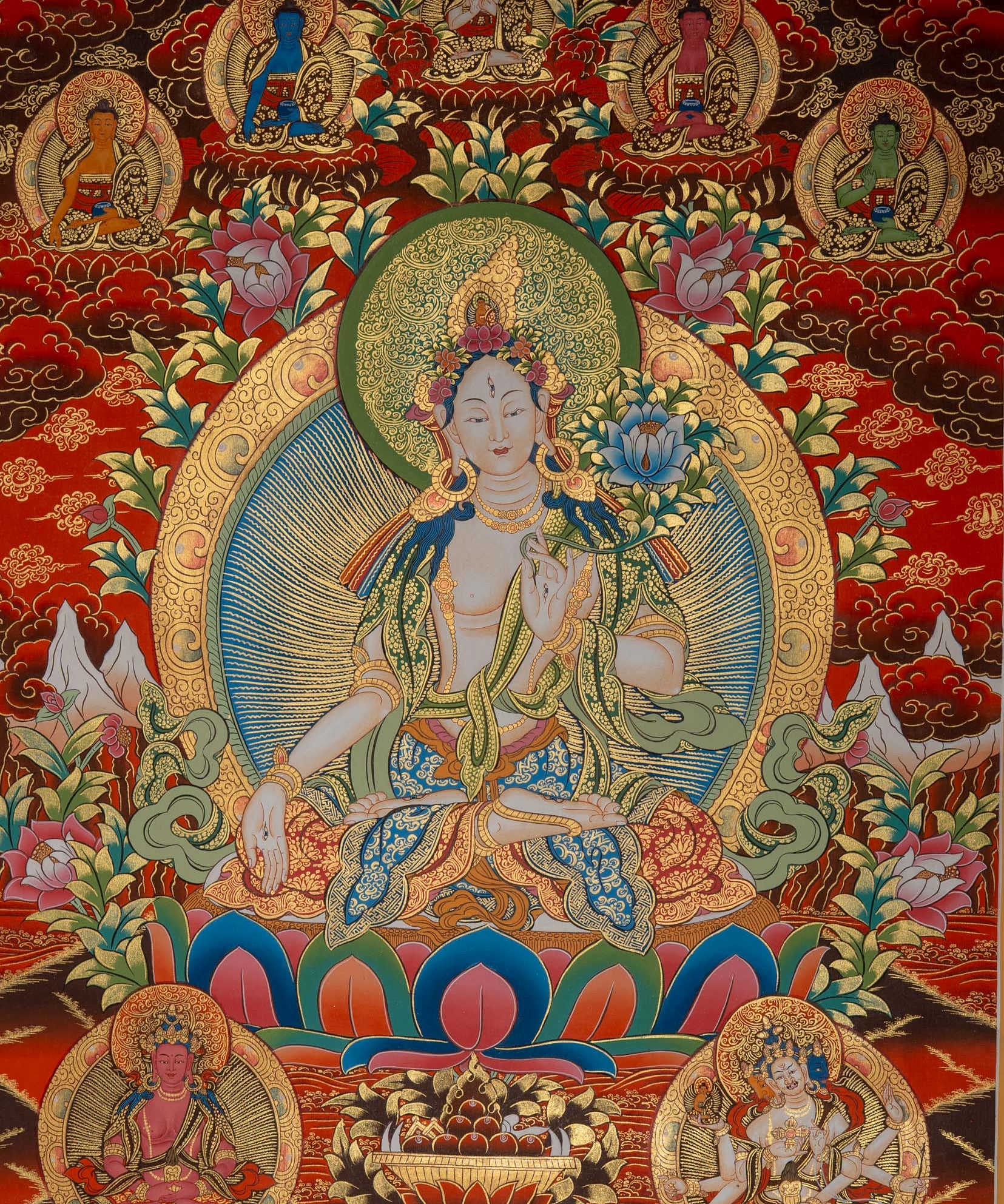 White Tara Thangka - Tibetan Painting