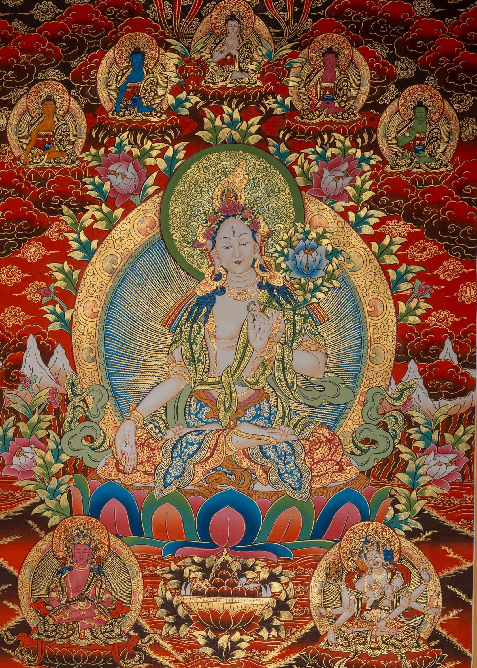 White Tara Thangka - Tibetan Painting