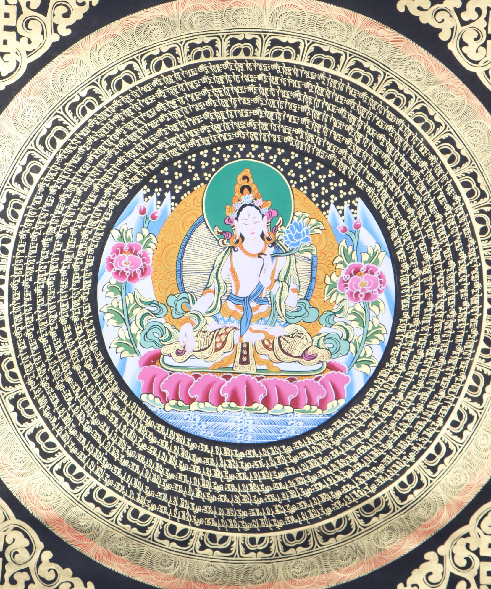 White Tara Mandala Thangka for spiritual practices and mini altar.