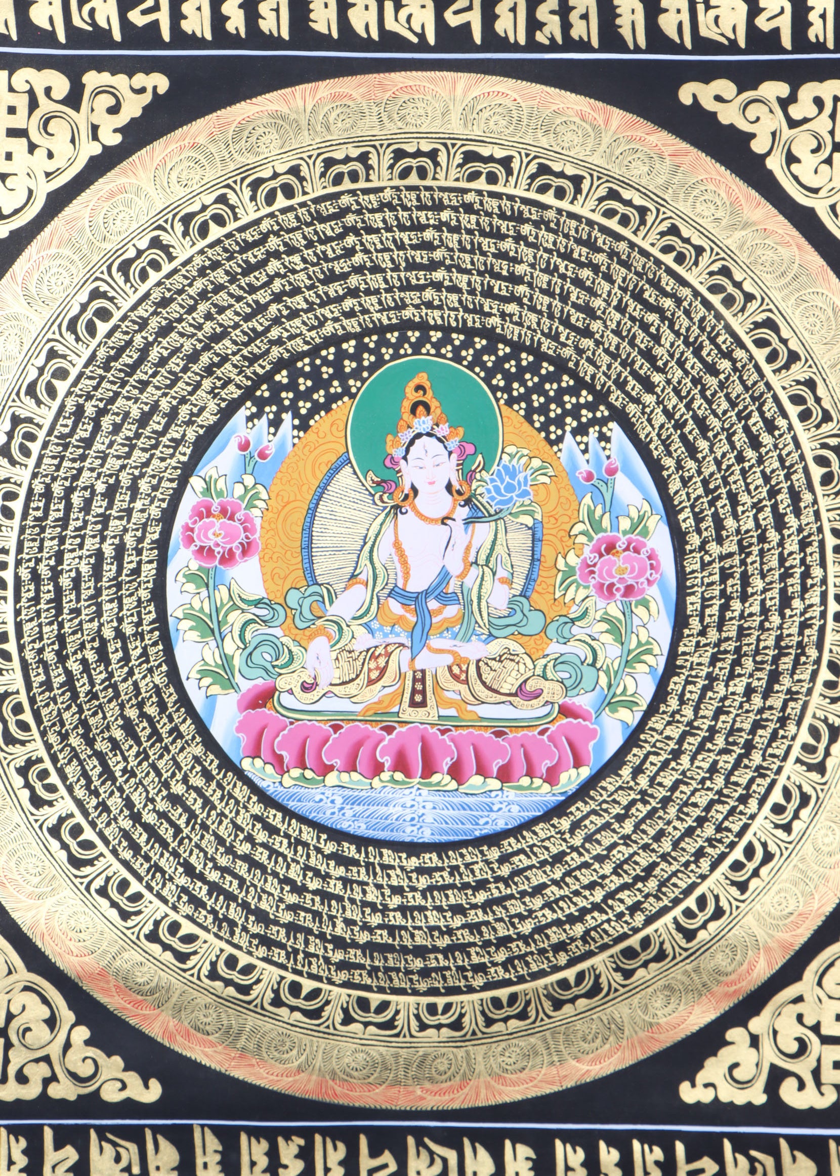 White Tara Mandala Thangka for spiritual practices and mini altar.