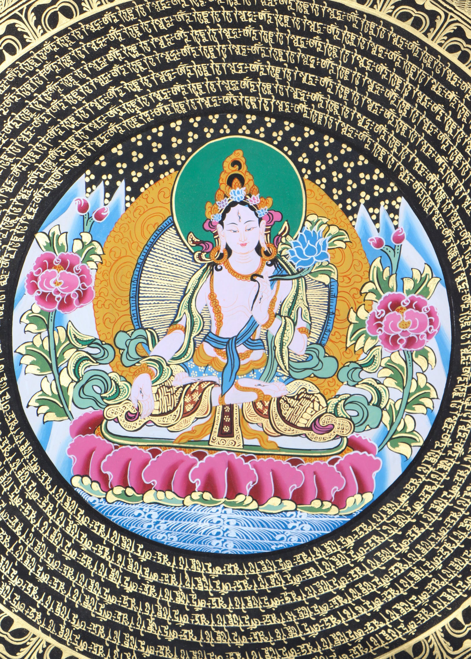 White Tara Mandala Thangka for spiritual practices and mini altar.
