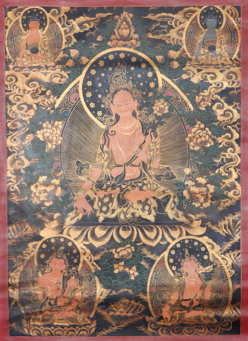 Antique White Tara Thangka Painting for spirituality.