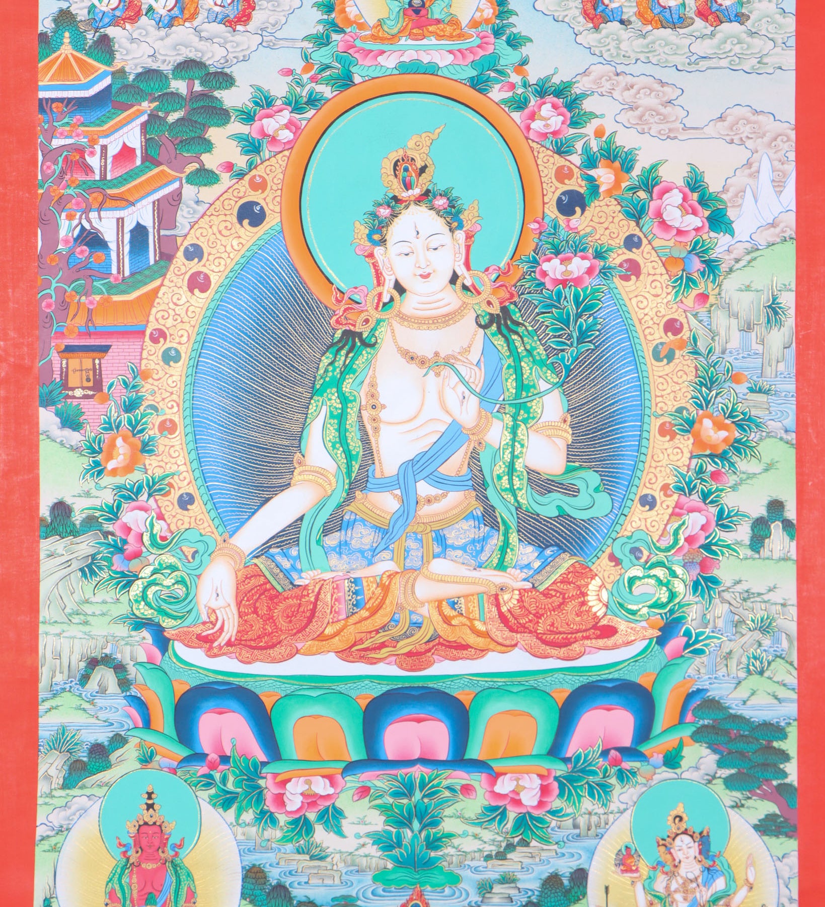 White Tara Thangka for meditation and wall decor.