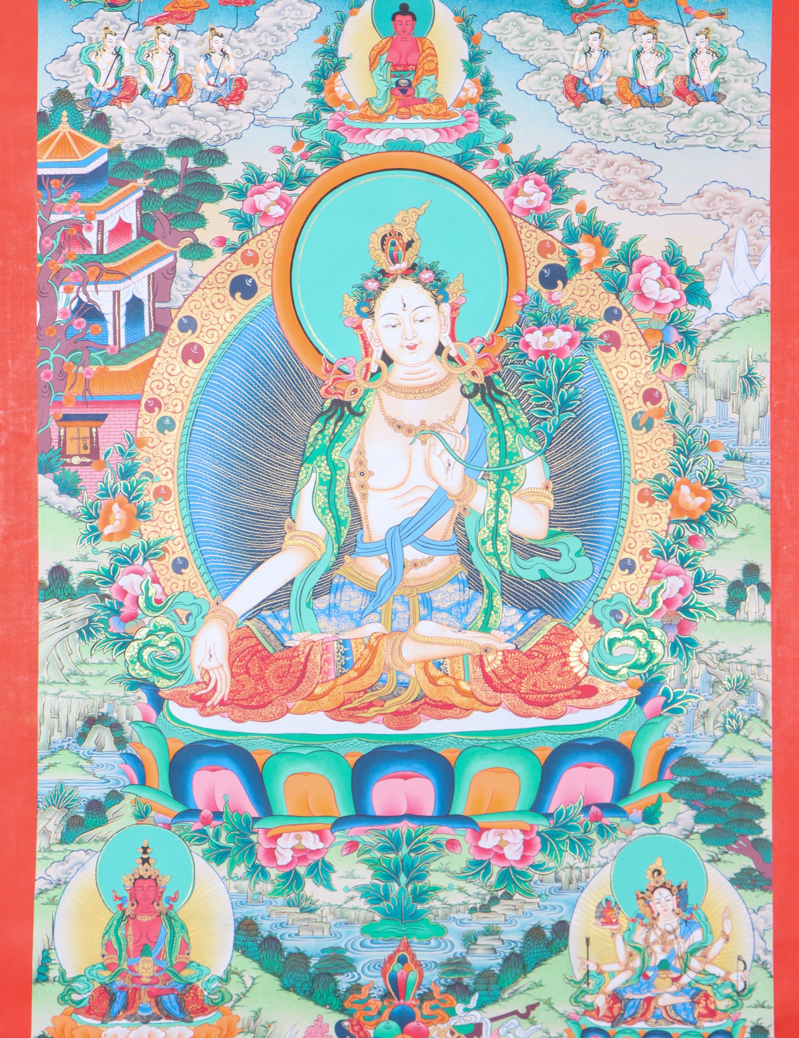 White Tara Thangka for meditation and wall decor.