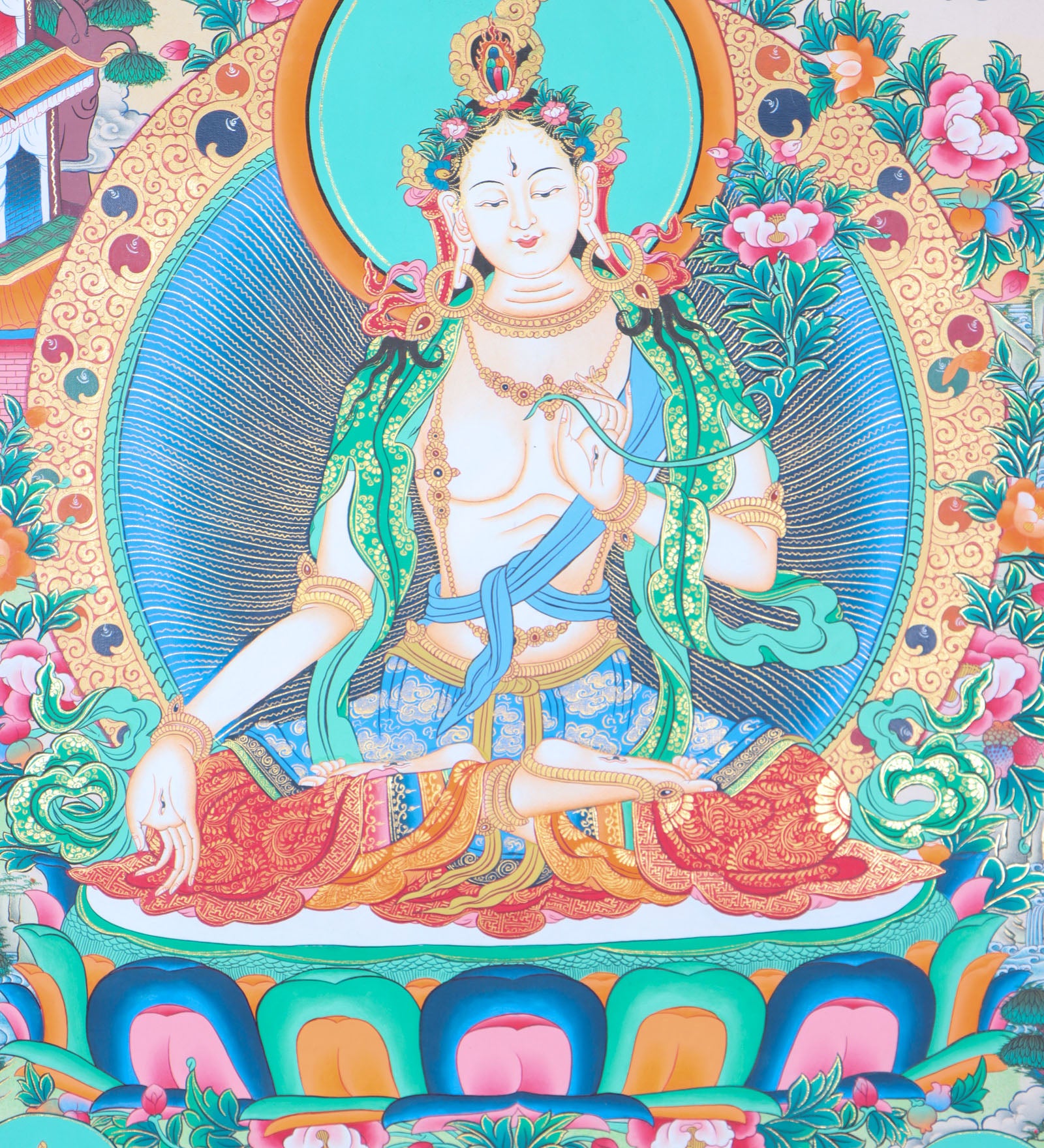 White Tara Thangka for meditation and wall decor.