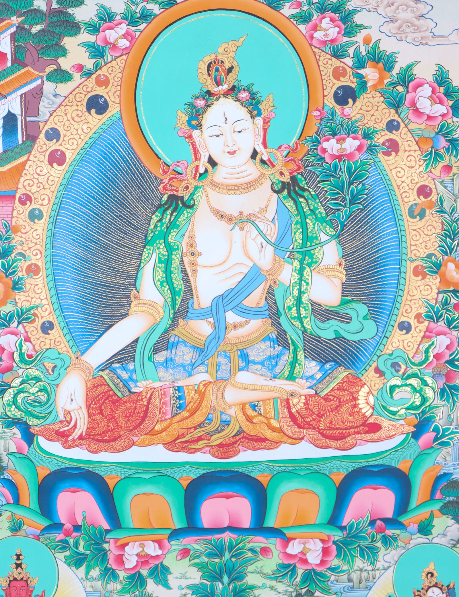 White Tara Thangka for meditation and wall decor.