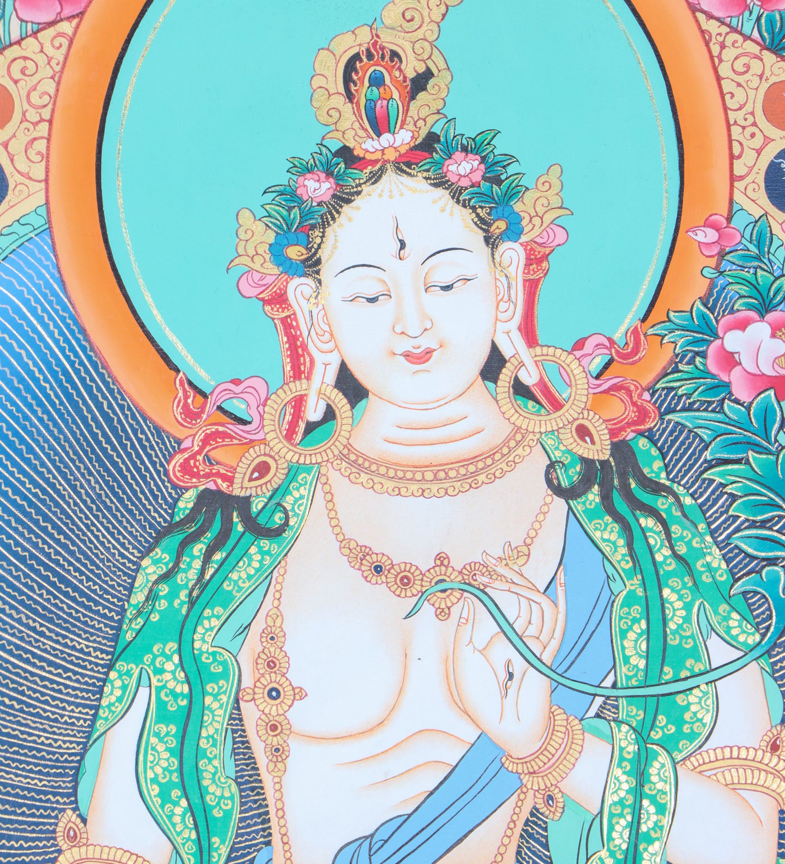 White Tara Thangka for meditation and wall decor.