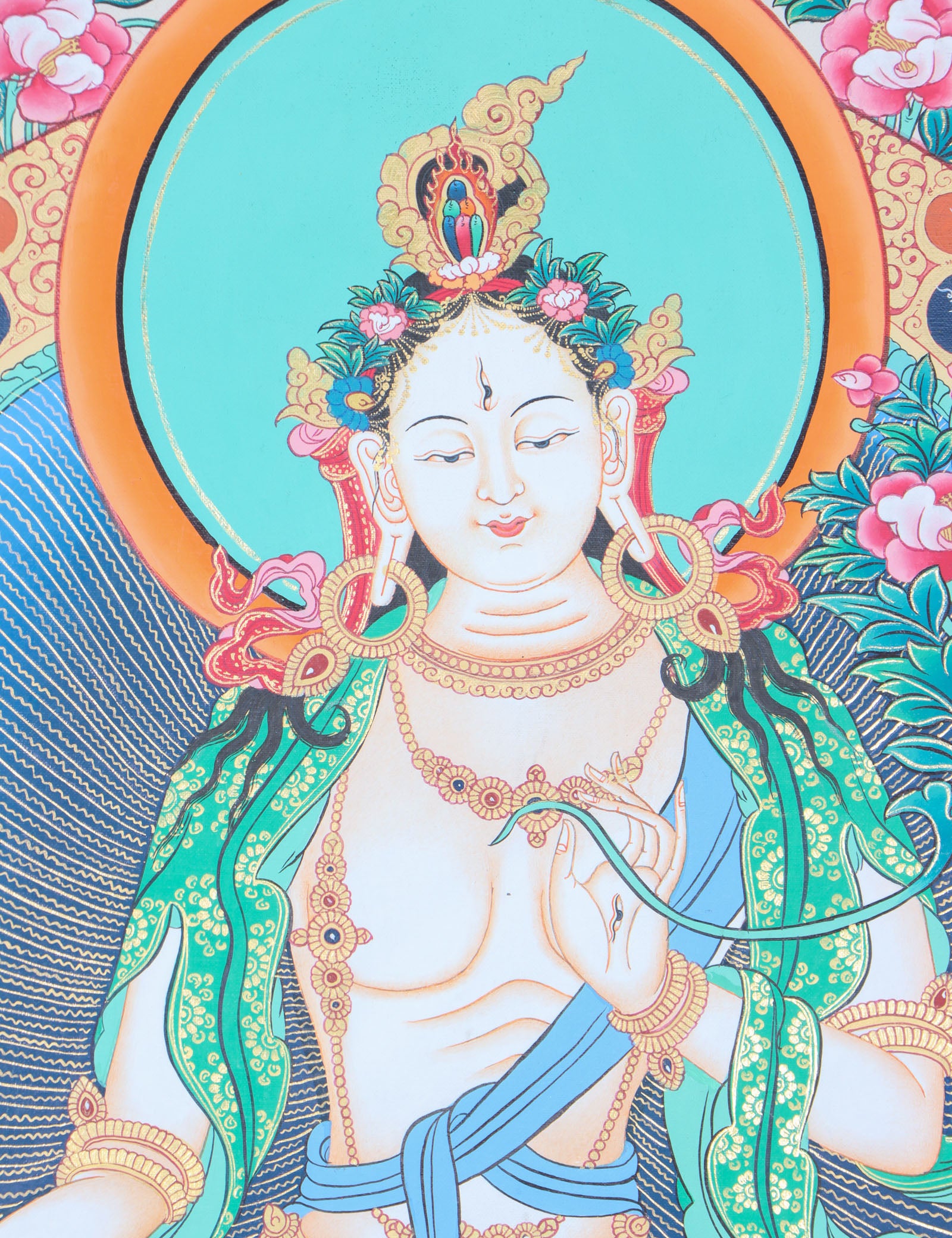 White Tara Thangka for meditation and wall decor.