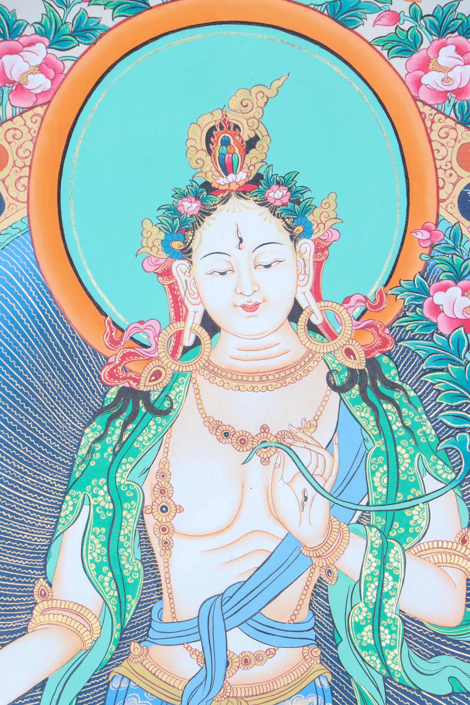 White Tara Thangka for meditation and wall decor.