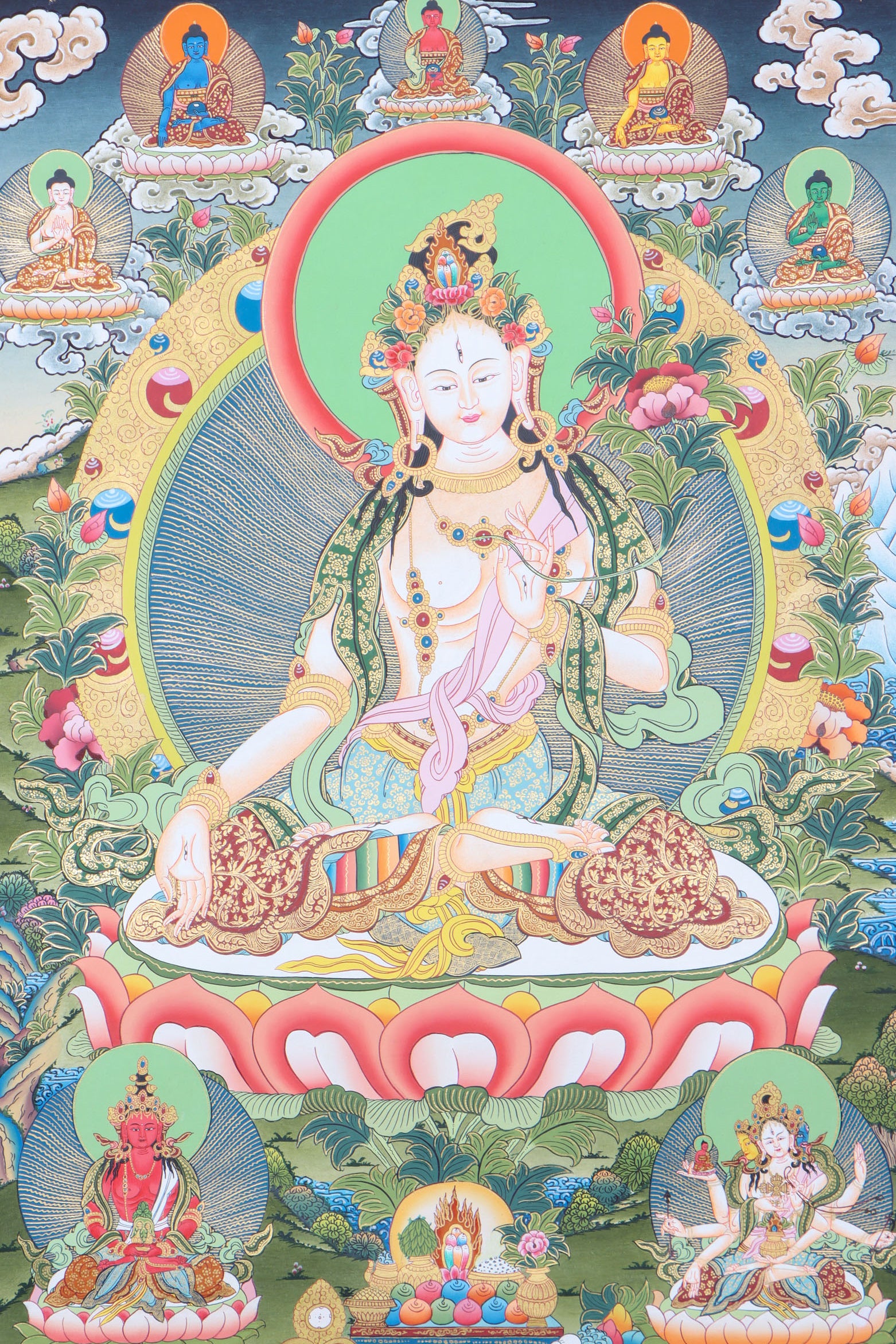 White Tara Thangka Painting for meditation practice.