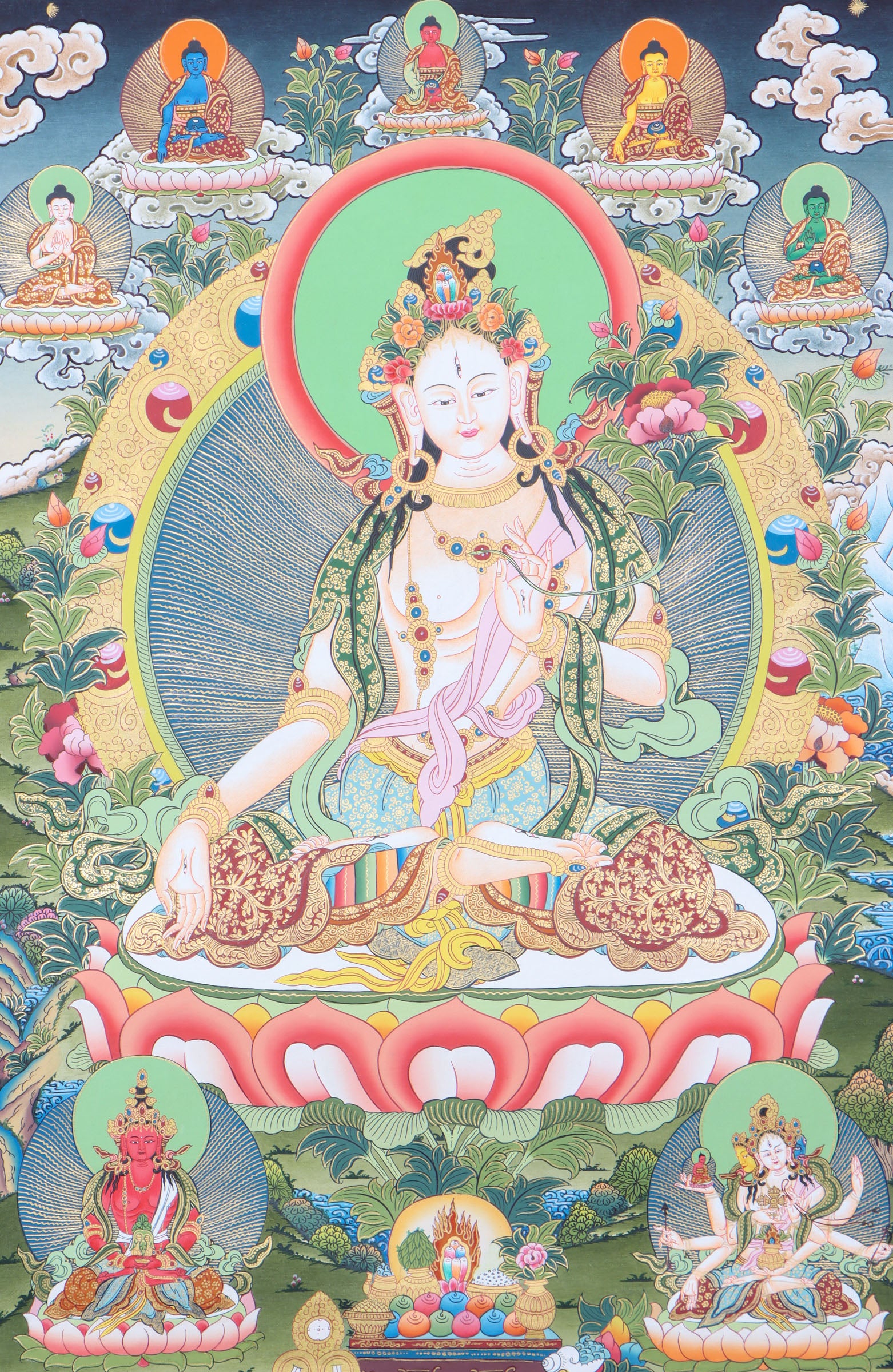 White Tara Thangka Painting for meditation practice.