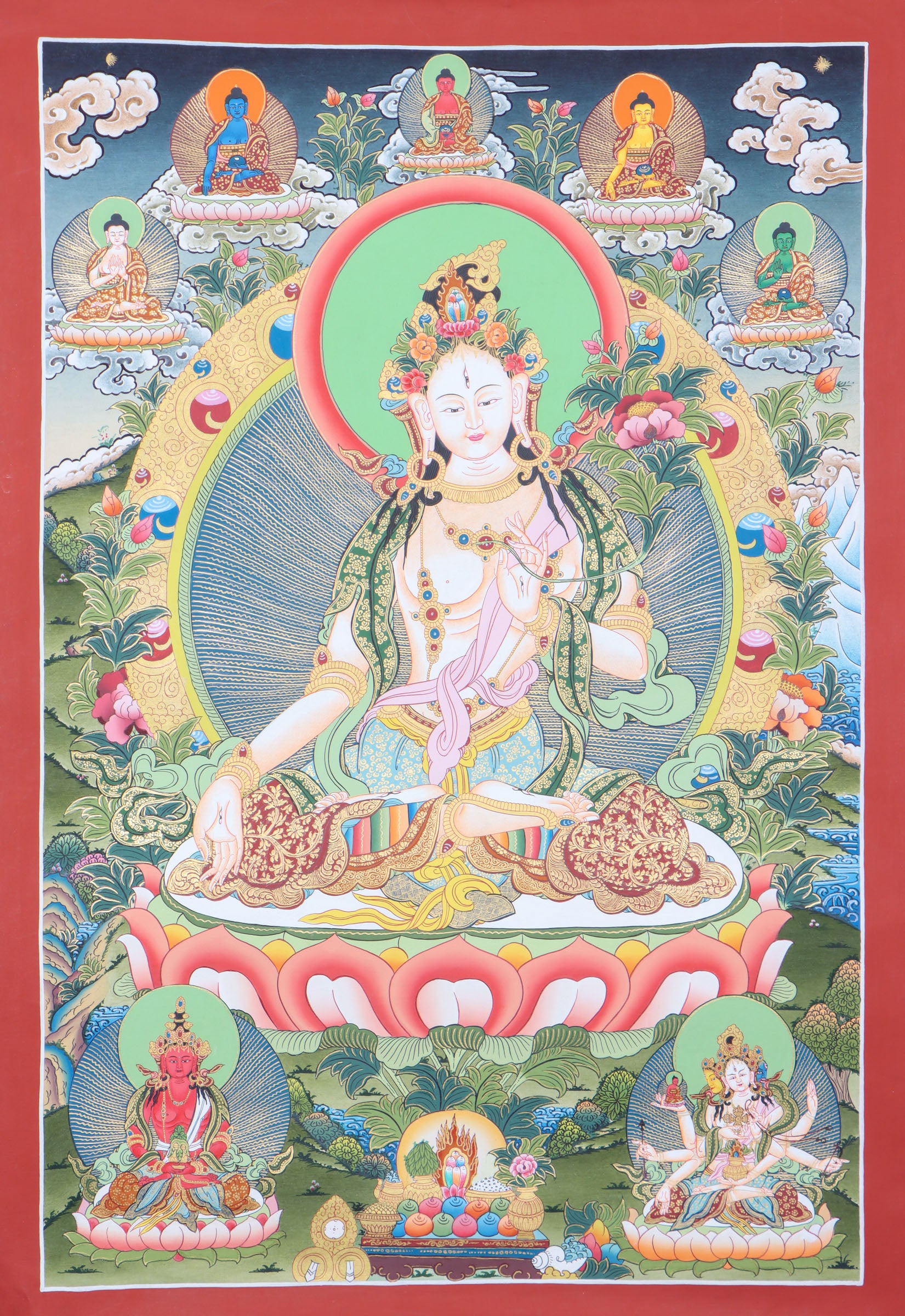 White Tara Thangka Painting for meditation practice.