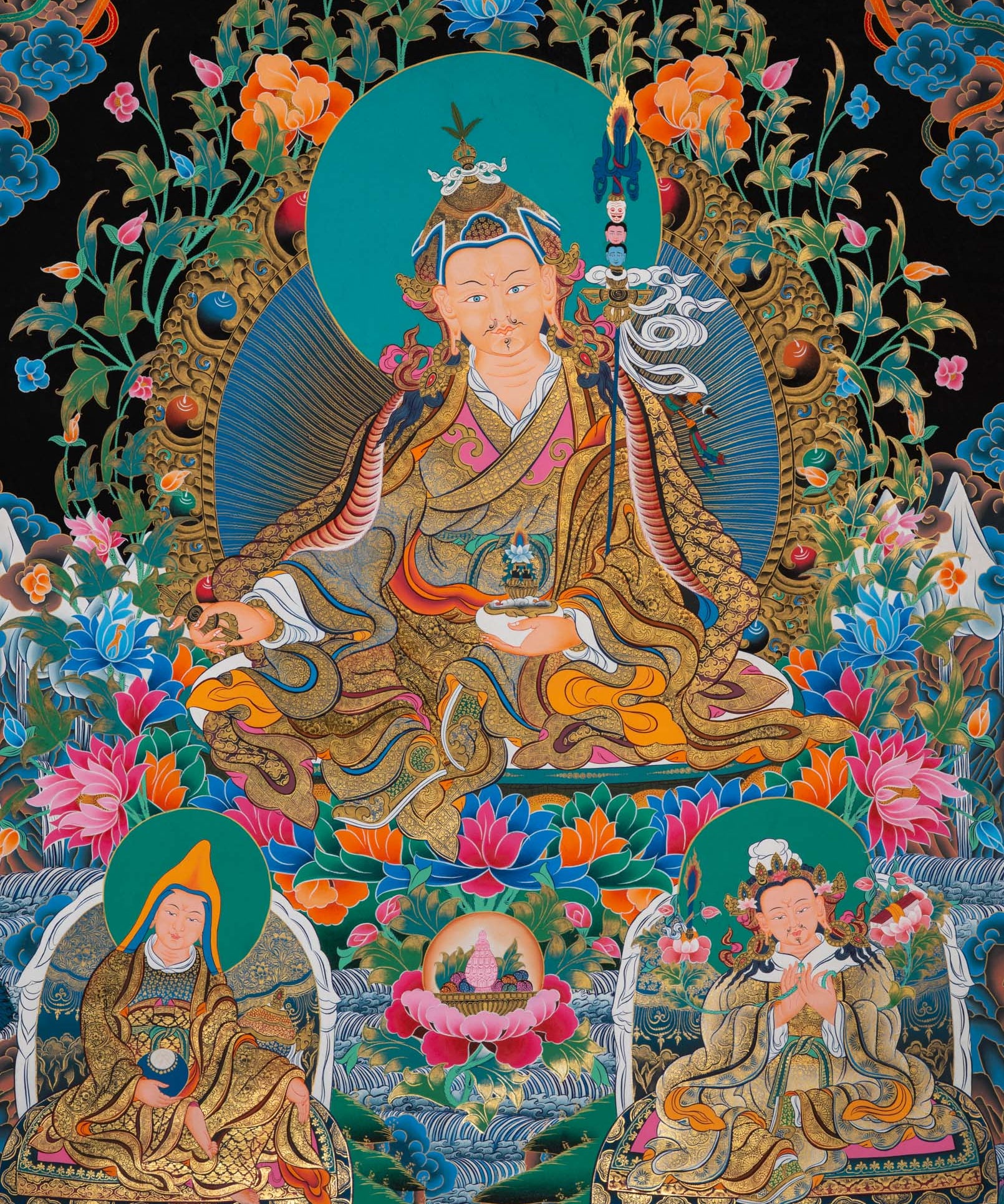 Guru Rinpoche Meditation Thangka - Handpainted Art