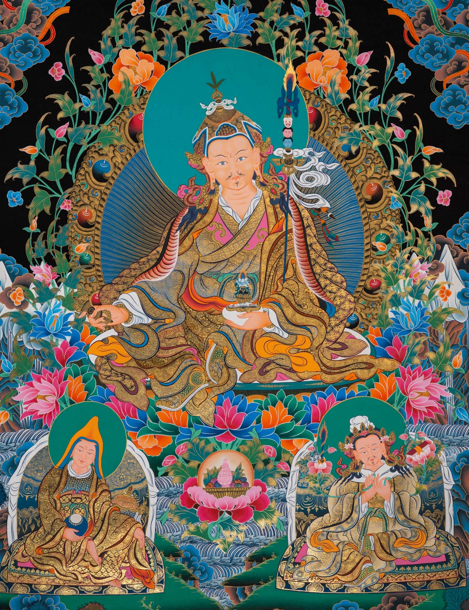 Guru Rinpoche Meditation Thangka - Handpainted Art