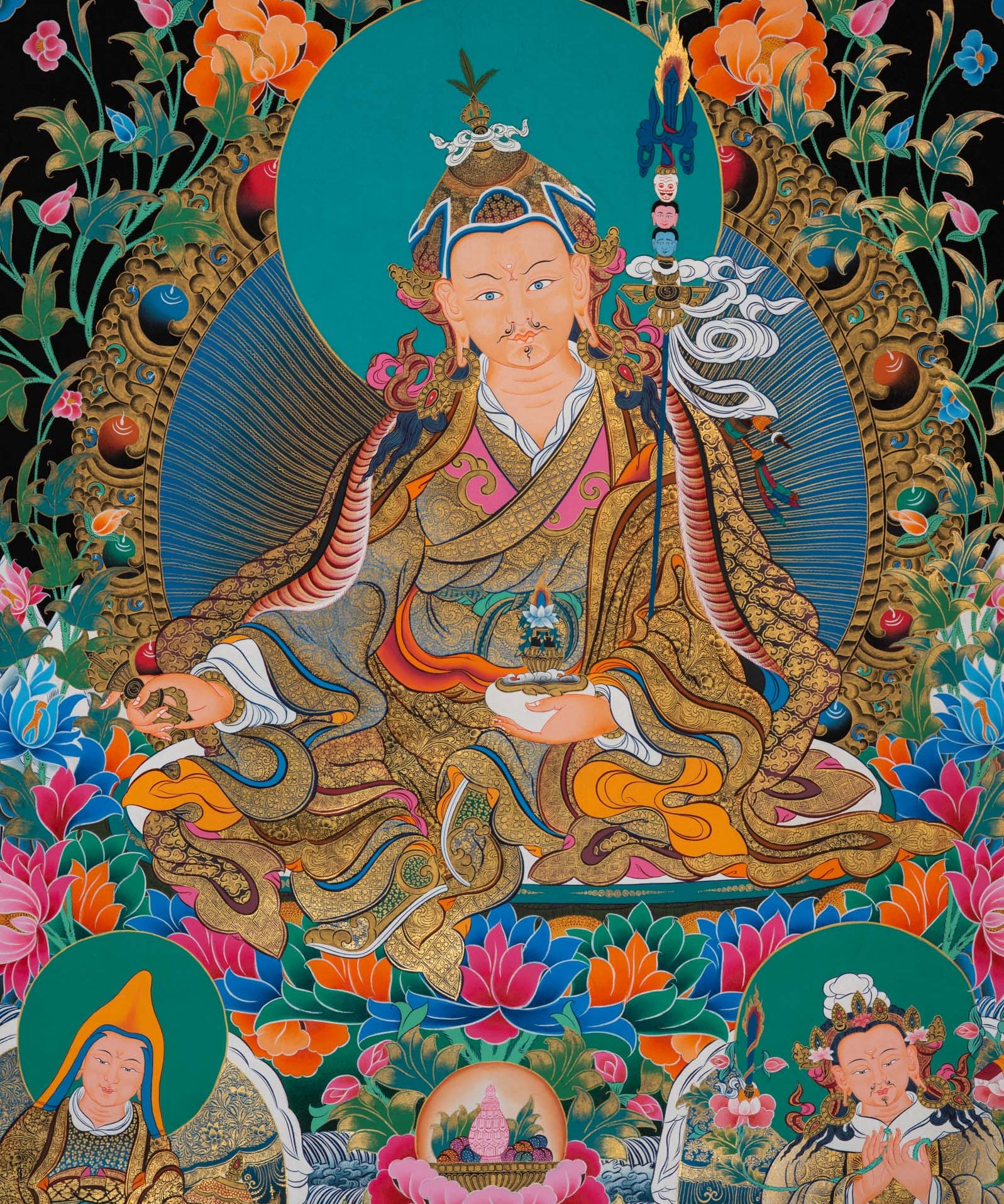 Guru Rinpoche Meditation Thangka - Handpainted Art