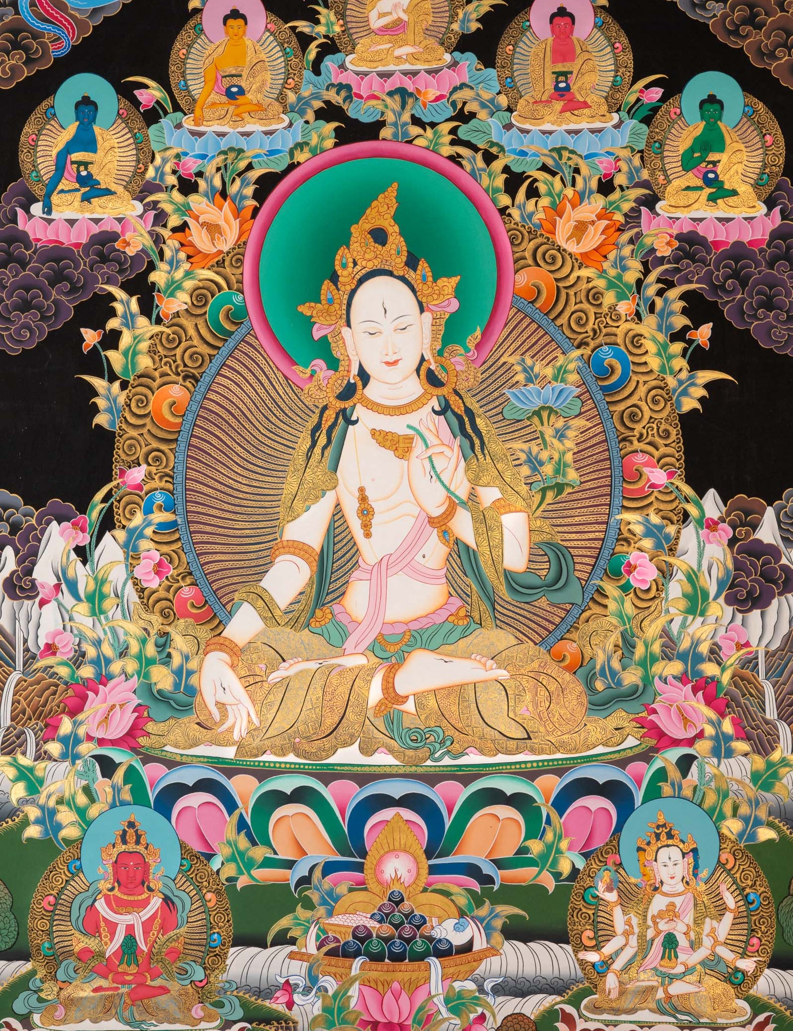 White Tara Thangka - Sacred Tibetan Painting