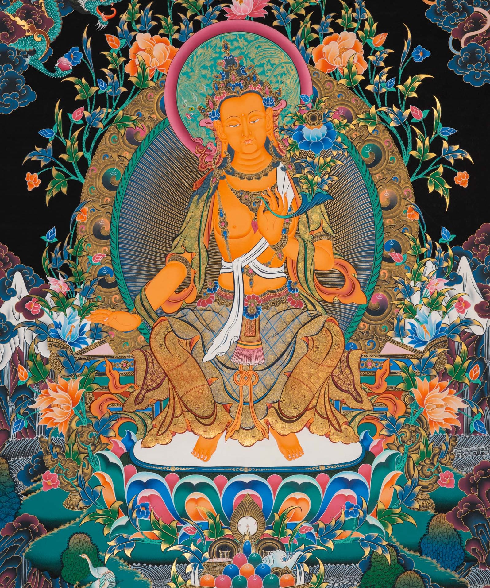 Maitreya Buddha Thangka - Sacred Handpainted Art