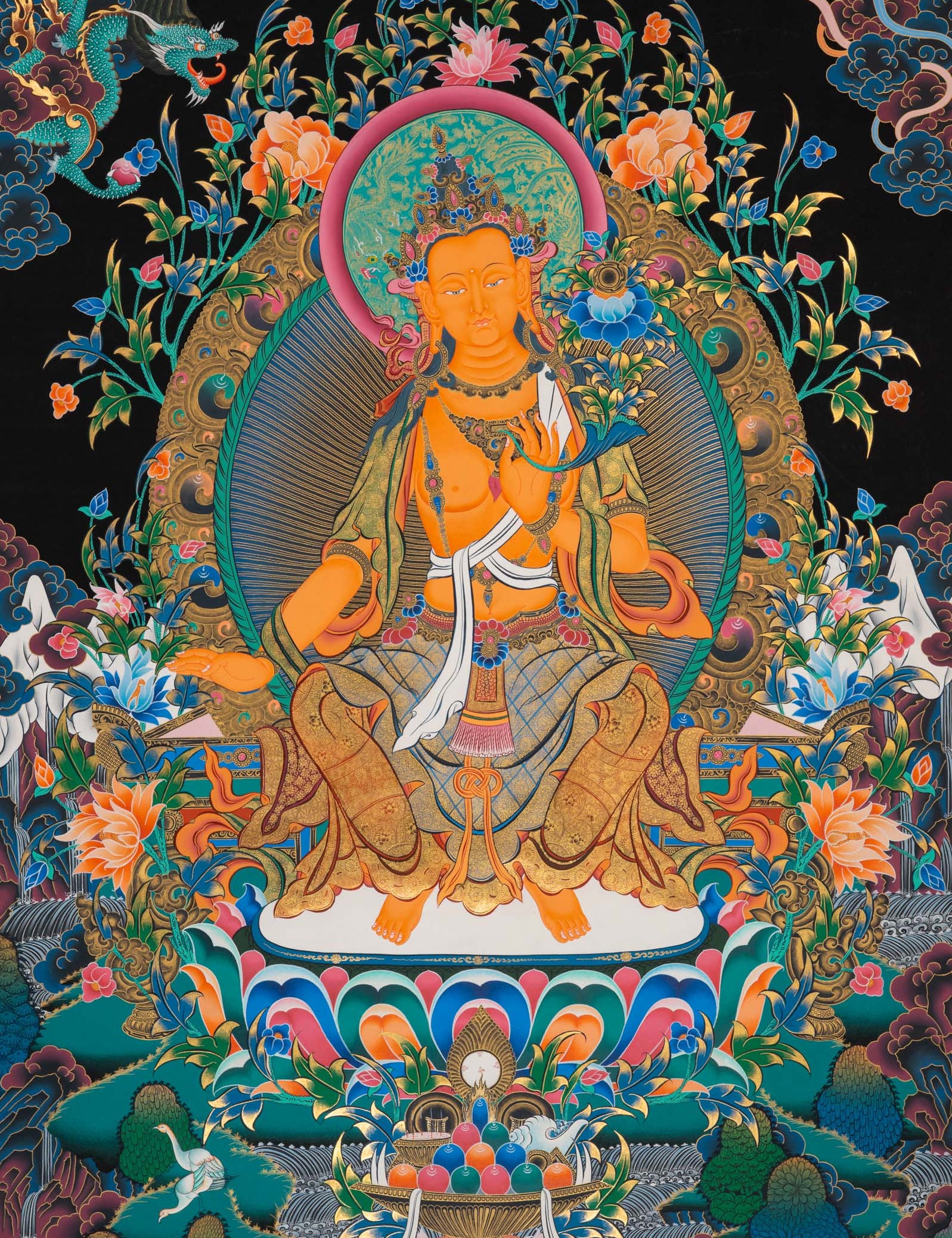 Maitreya Buddha Thangka - Sacred Handpainted Art