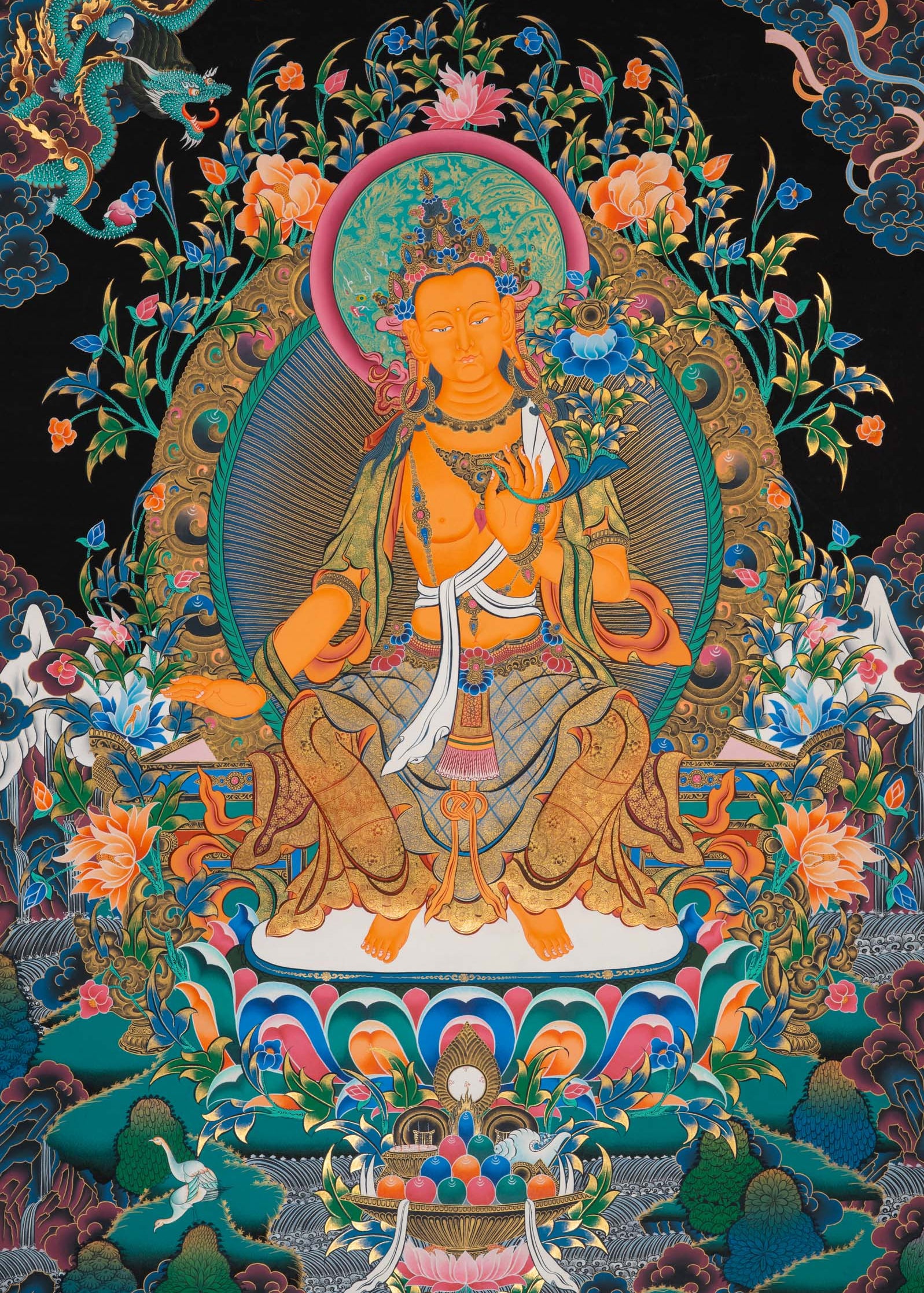 Maitreya Buddha Thangka - Sacred Handpainted Art