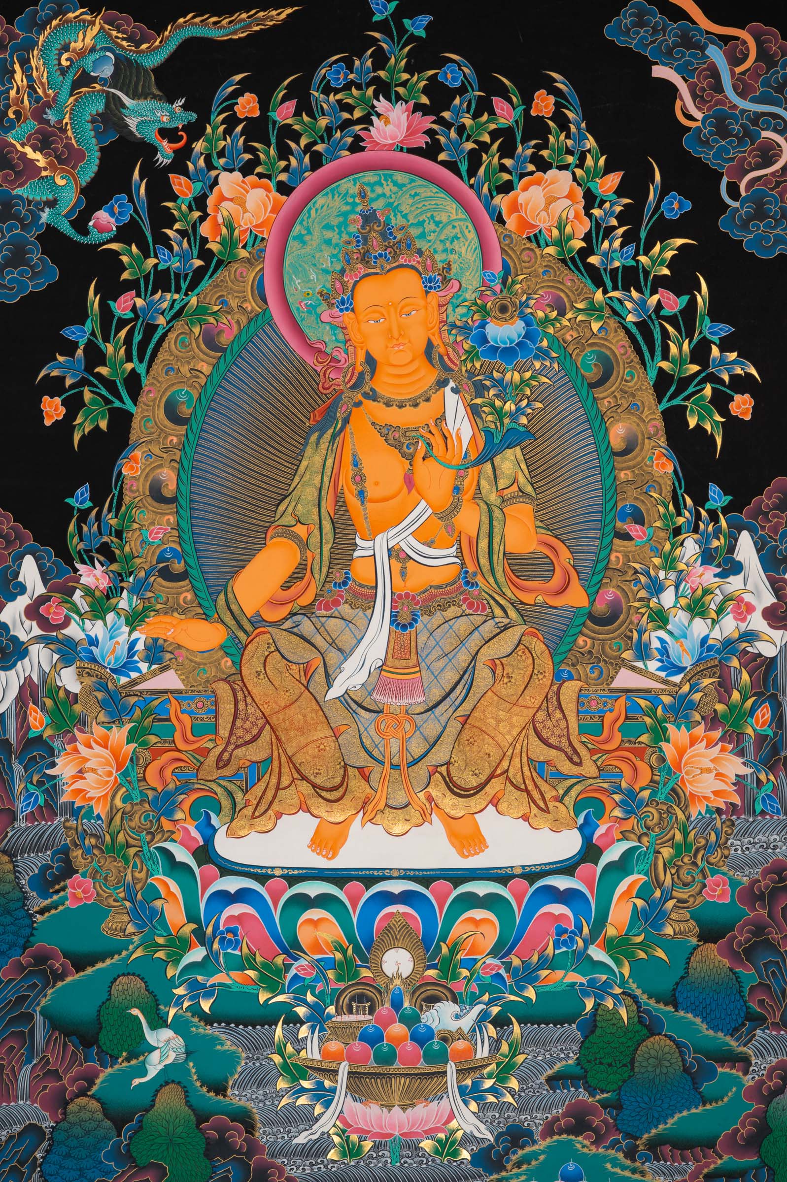 Maitreya Buddha Thangka - Sacred Handpainted Art