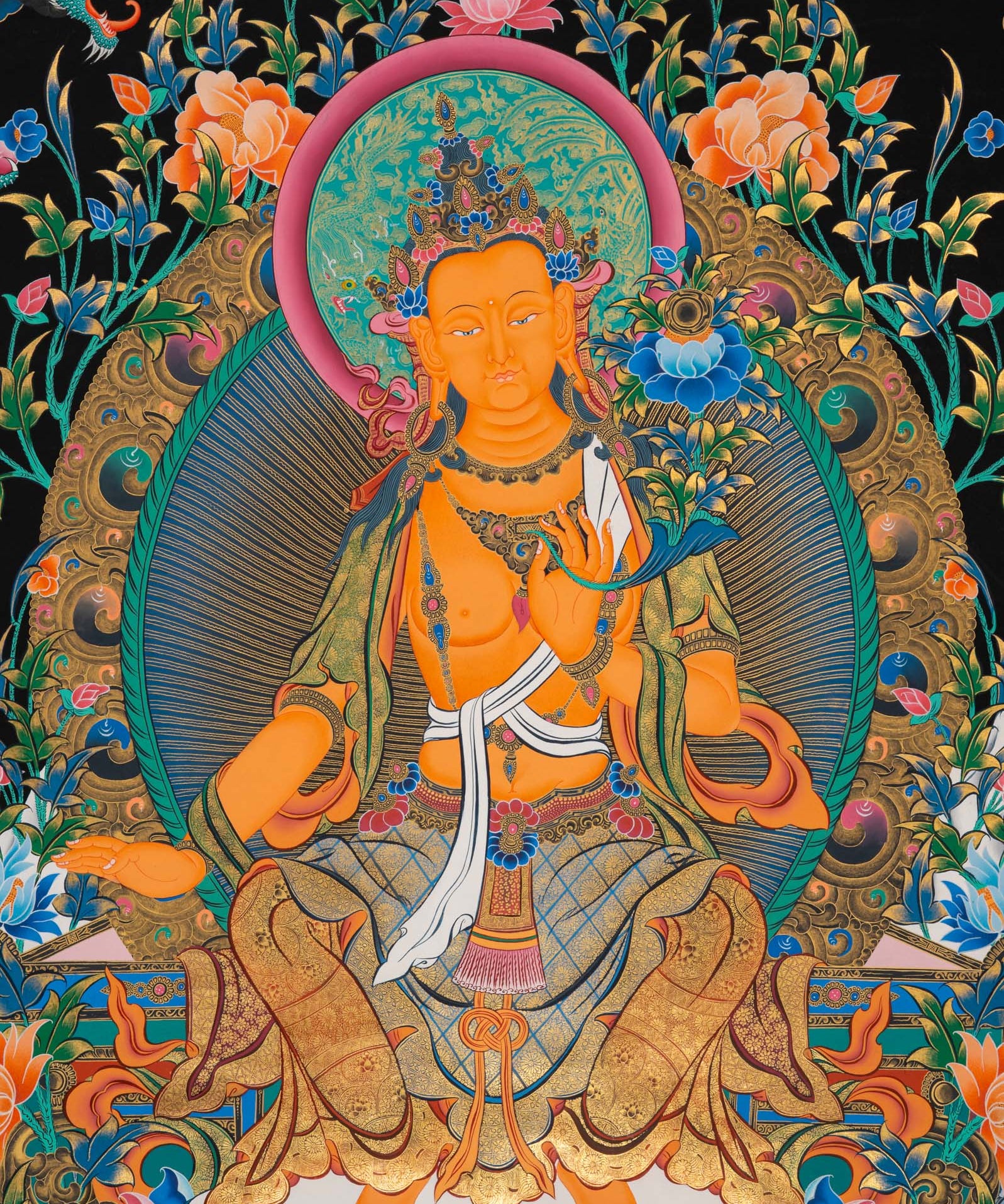 Maitreya Buddha Thangka - Sacred Handpainted Art