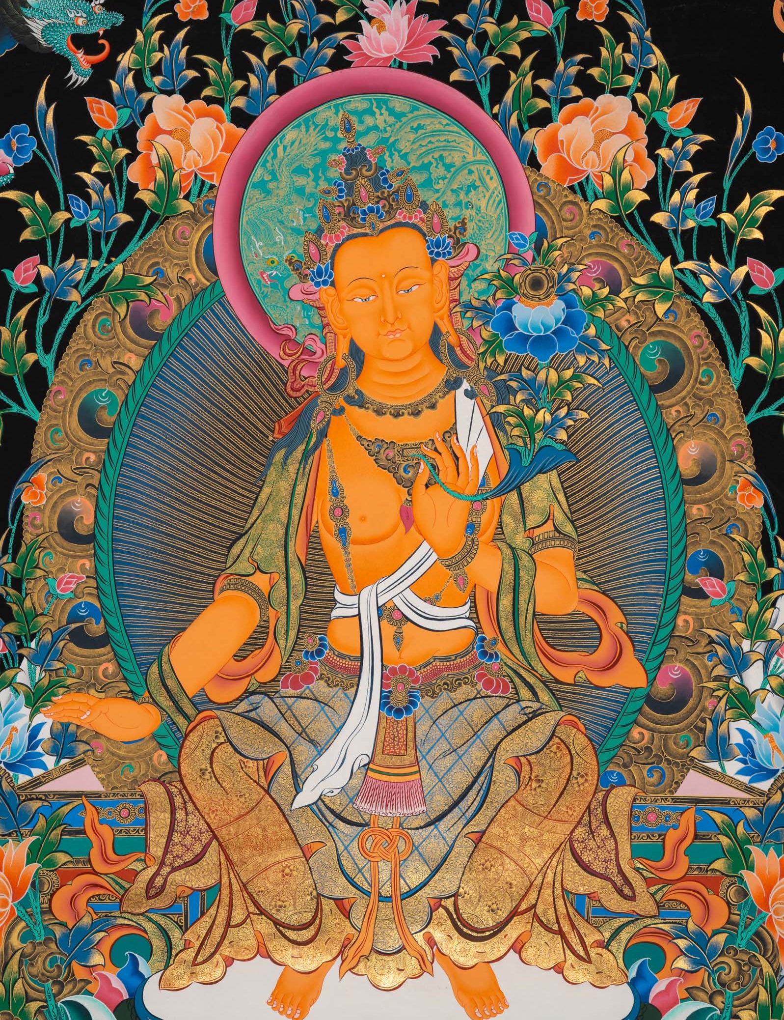 Maitreya Buddha Thangka - Sacred Handpainted Art