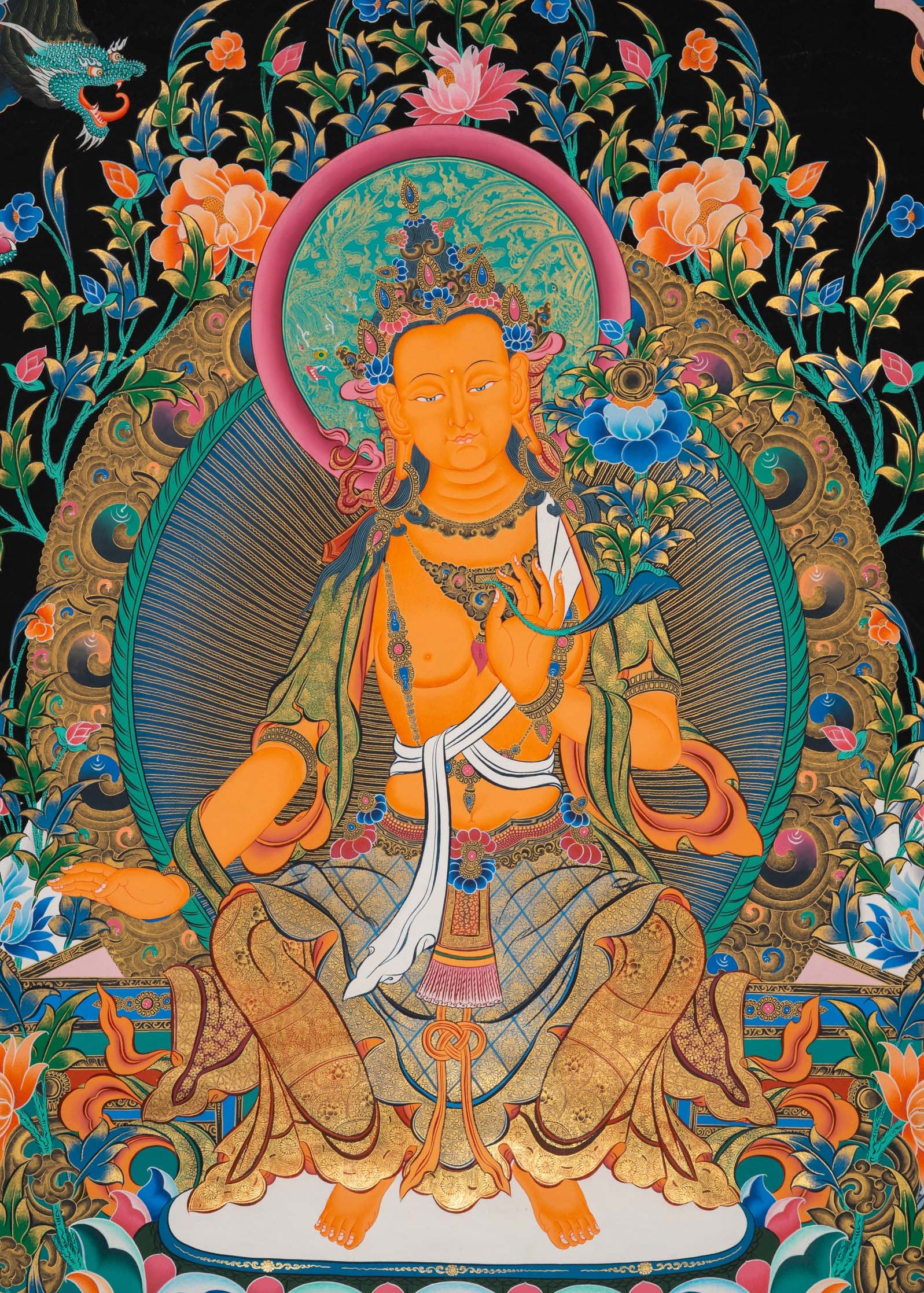 Maitreya Buddha Thangka - Sacred Handpainted Art