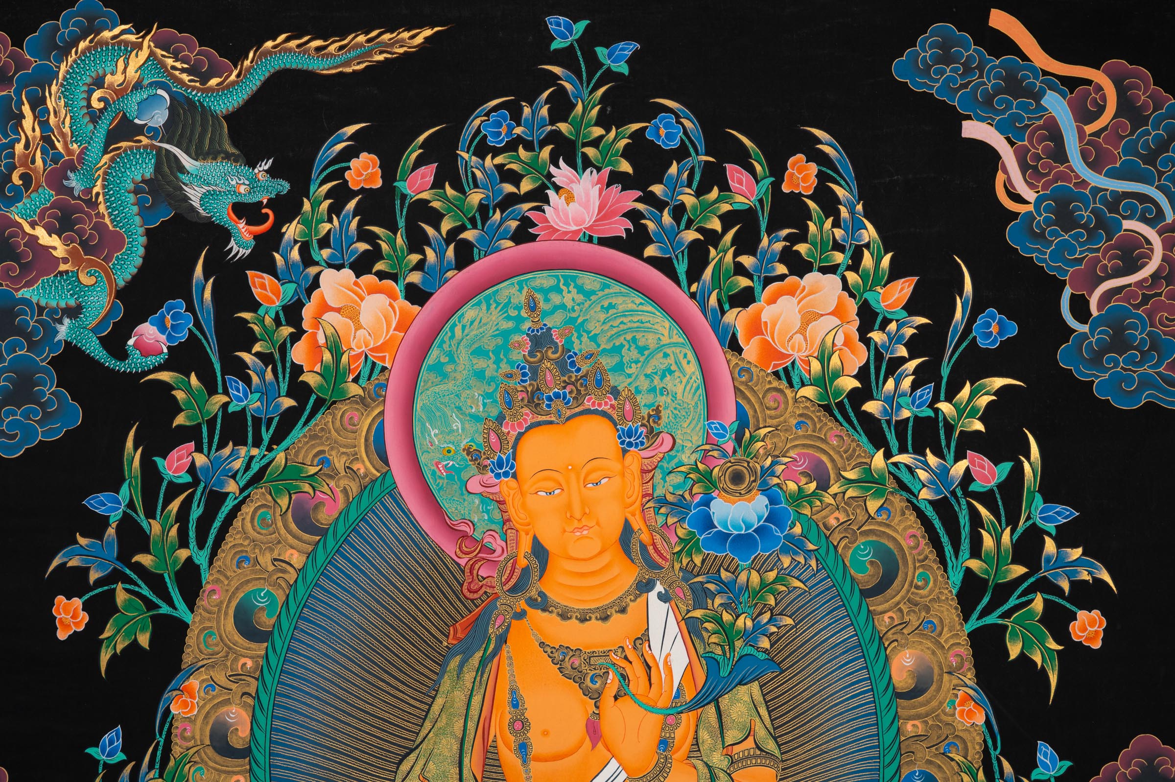 Maitreya Buddha Thangka - Sacred Handpainted Art