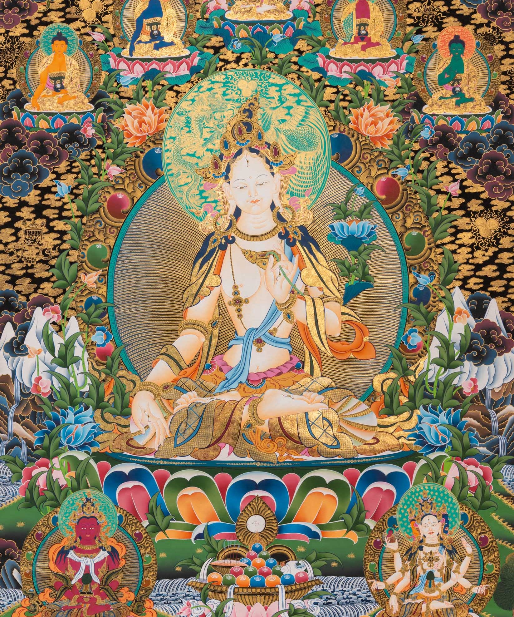 White Tara Thangka Painting - Sacred Art