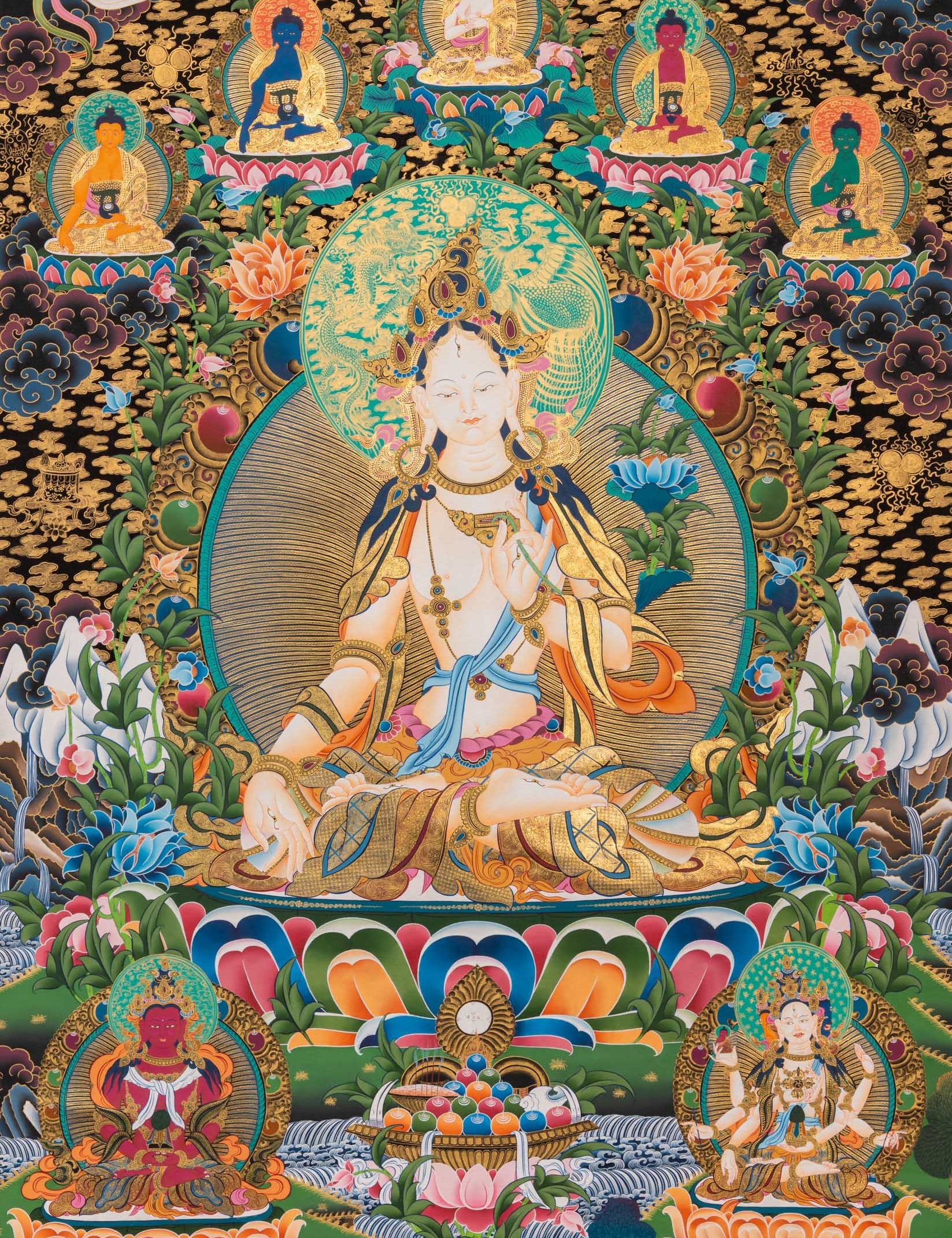 White Tara Thangka Painting - Sacred Art